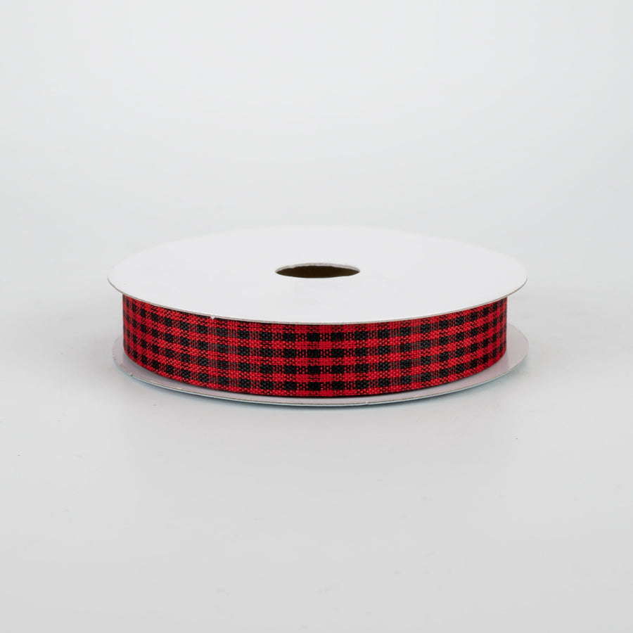 5/8" Mini Gingham Check Ribbon: Red & Black (25 Yards)