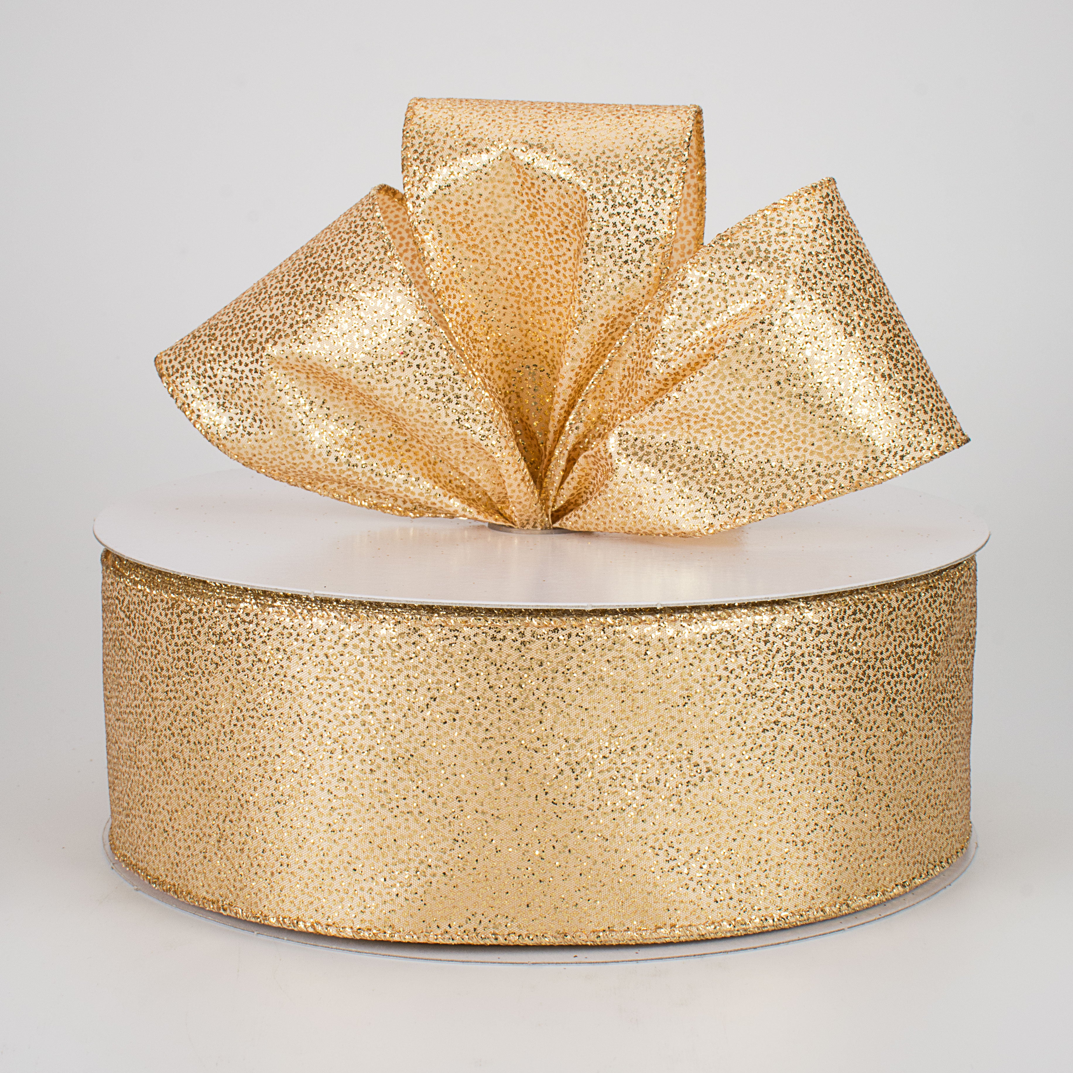 2.5" Mini Glitter Dots Ribbon: Gold (50 Yards) Lifestyle Photo