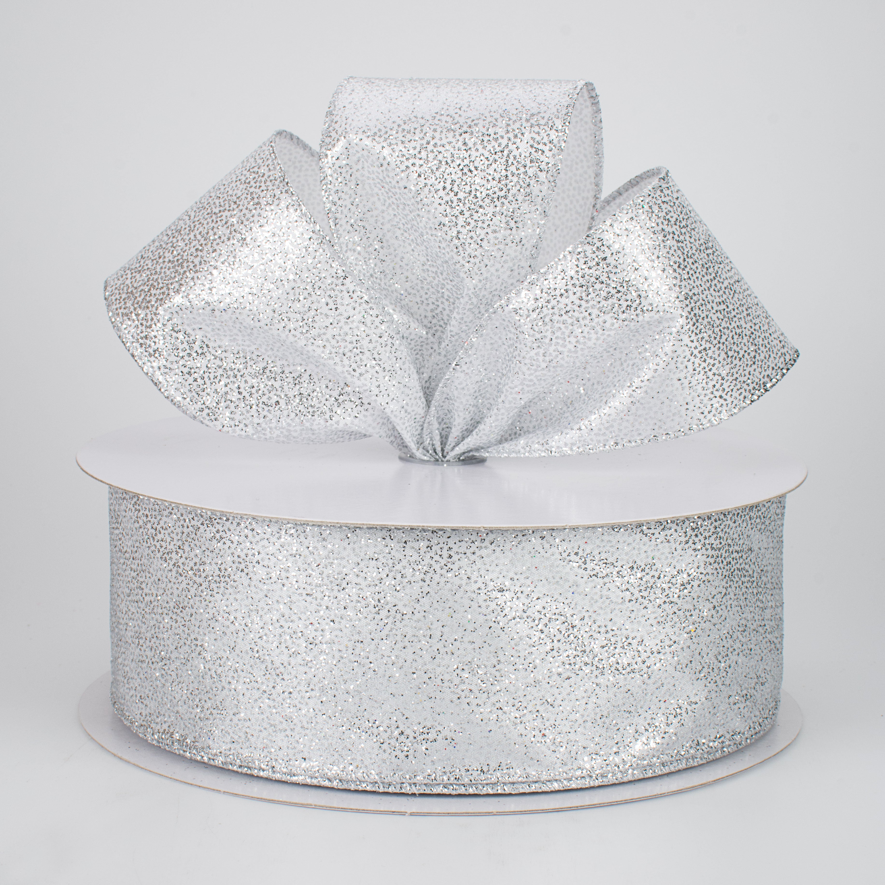 2.5" Mini Glitter Dots Ribbon: Silver (50 Yards) Lifestyle Photo