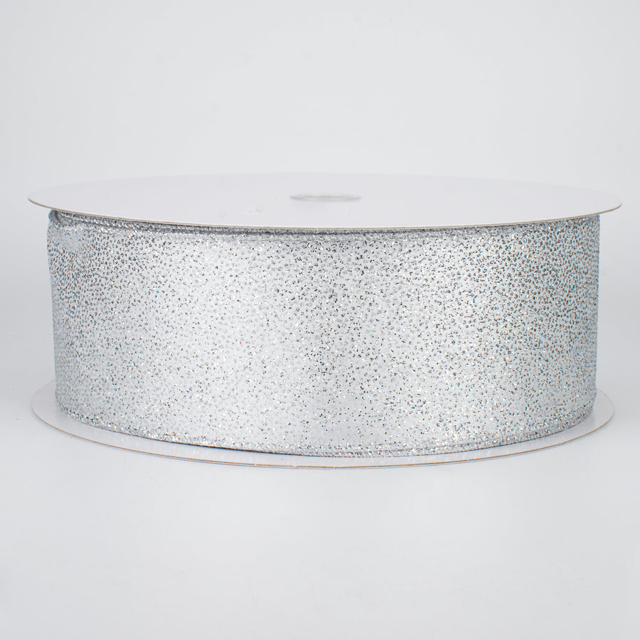 2.5" Mini Glitter Dots Ribbon: Silver (50 Yards)
