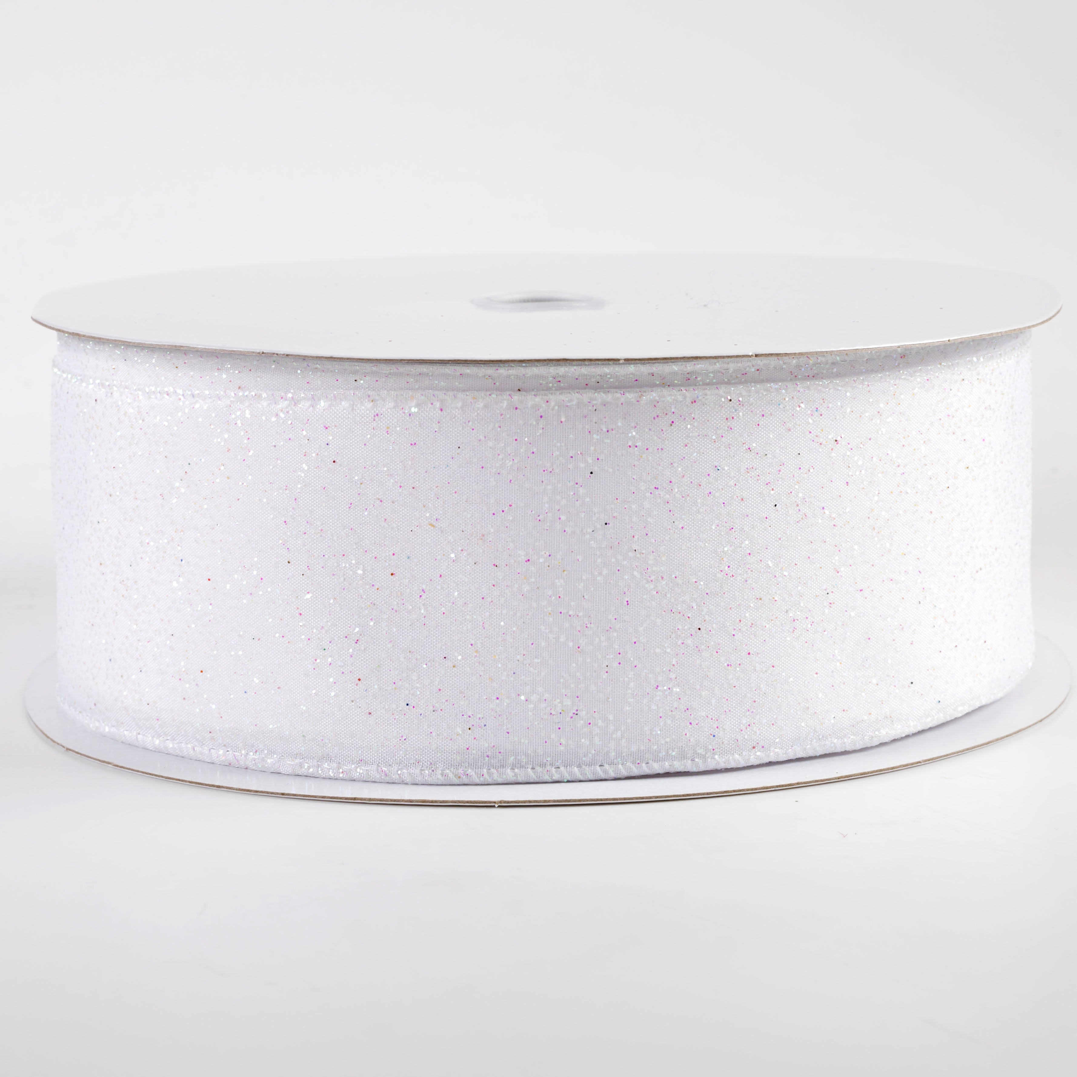 2.5" Mini Glitter Dots Ribbon: White Iridescent (50 Yards)