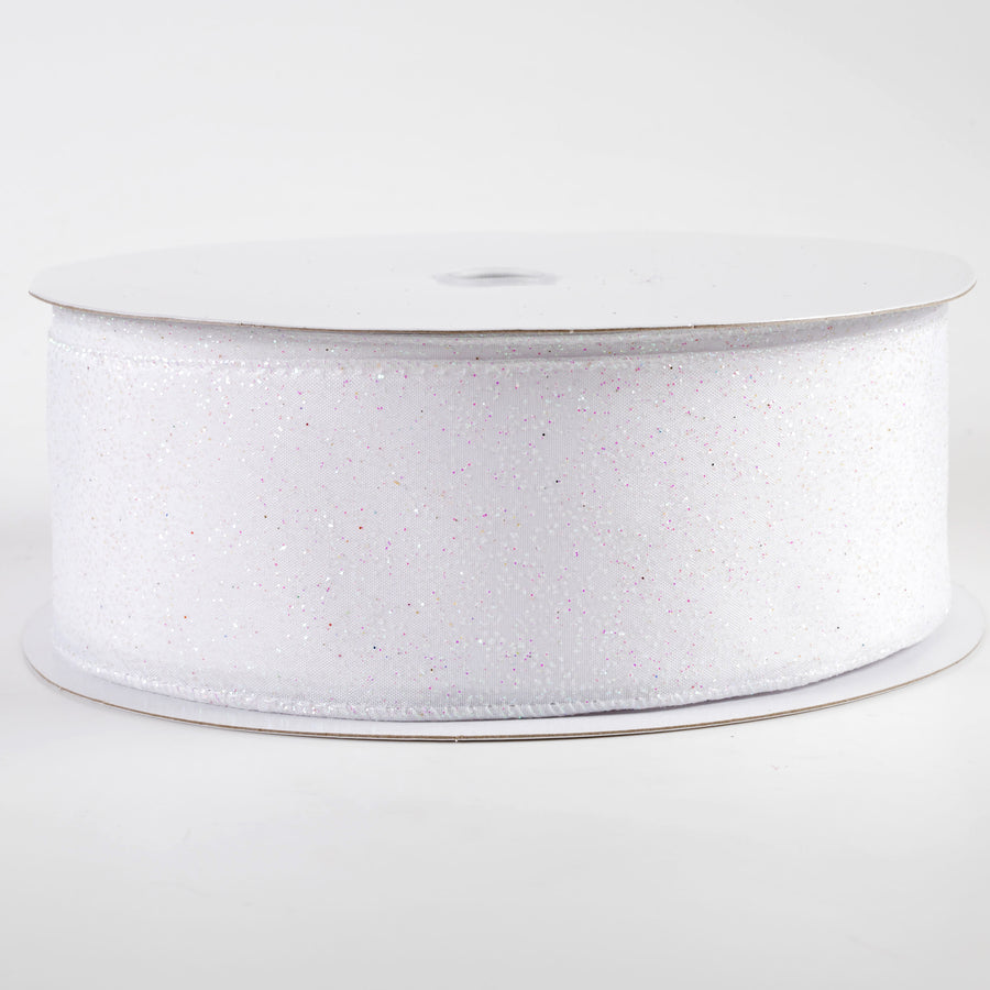 2.5" Mini Glitter Dots Ribbon: White Iridescent (50 Yards)