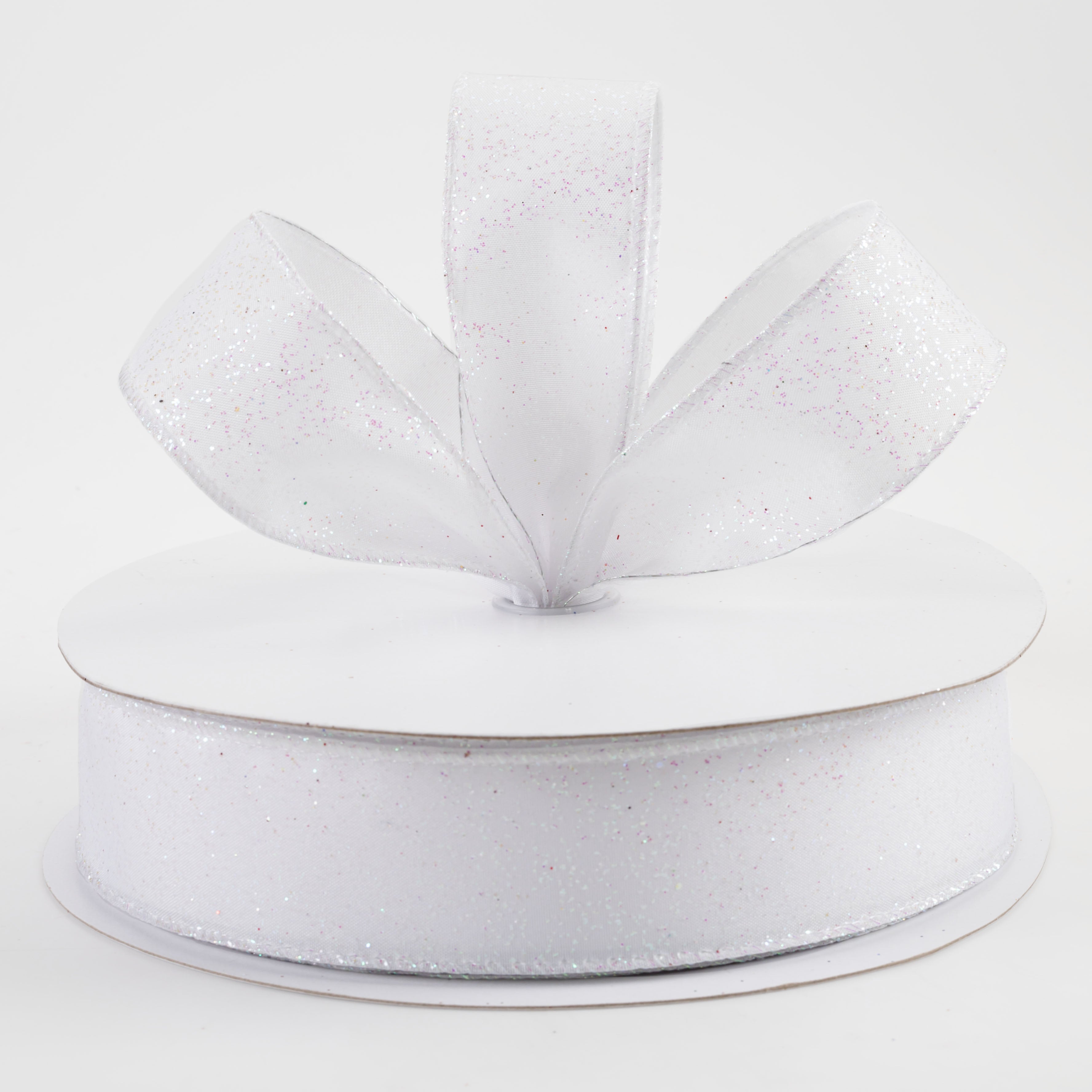 1.5" Mini Glitter Dots Ribbon: White Iridescent (50 Yards) Lifestyle Photo