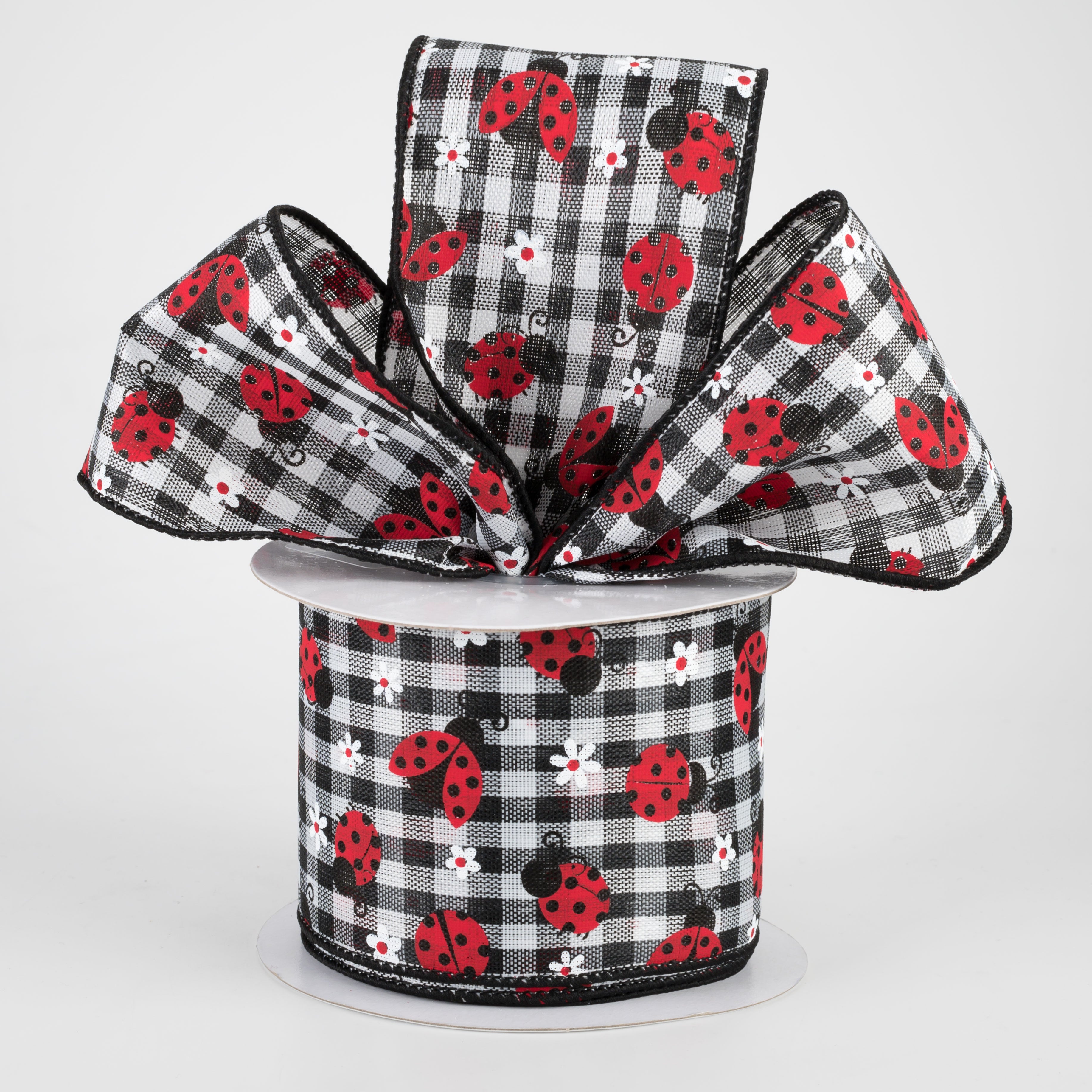 2.5" Mini Ladybugs Check Ribbon (10 Yards) Lifestyle Photo