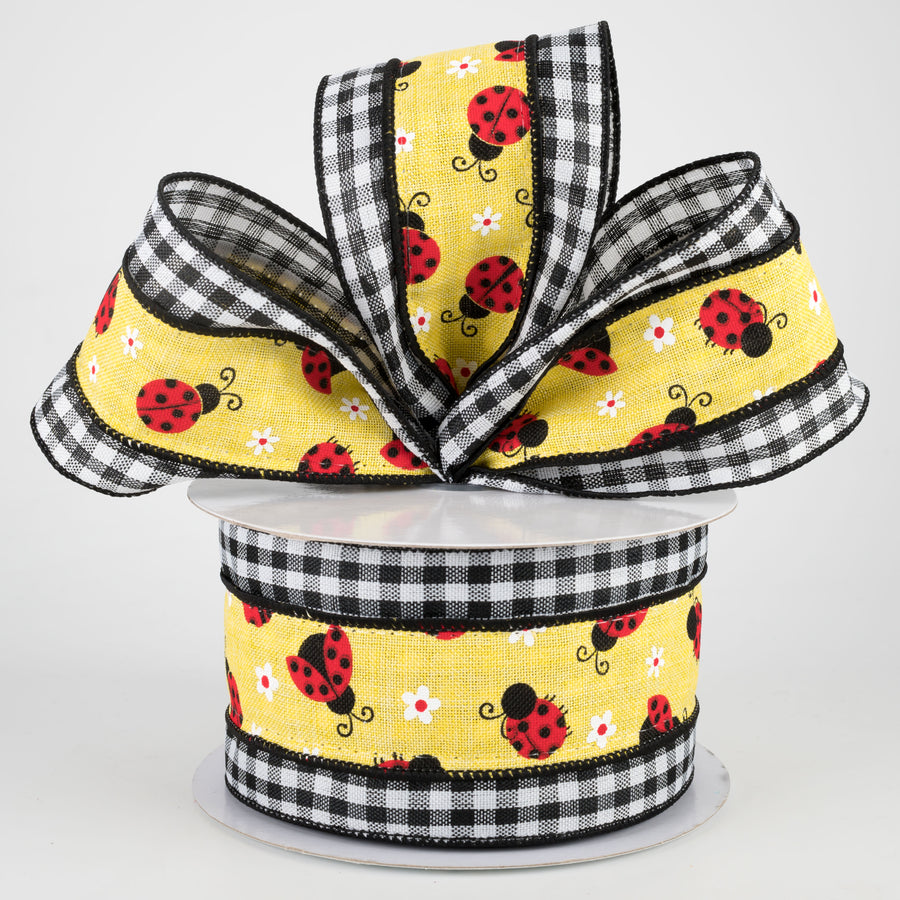 2.5" Mini Ladybugs With Check Ribbon: Yellow (10 Yards) Lifestyle Photo