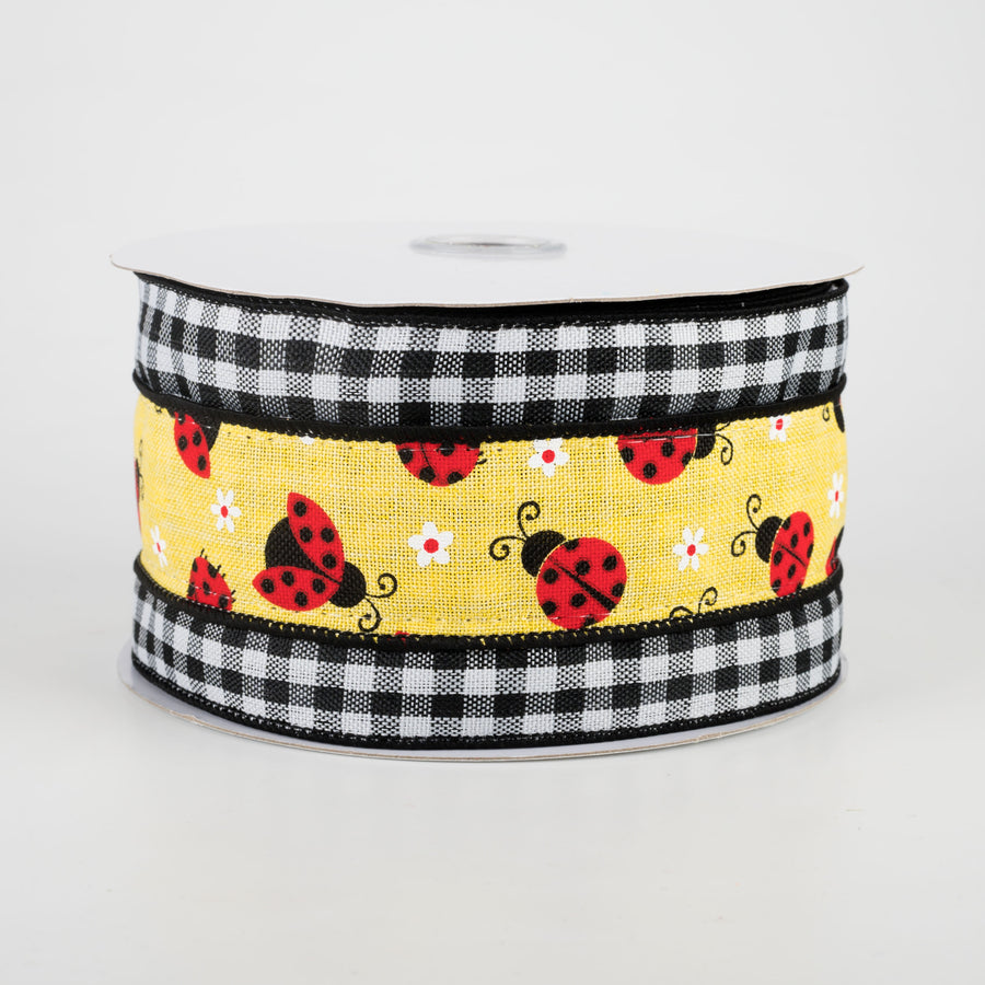 2.5" Mini Ladybugs With Check Ribbon: Yellow (10 Yards)