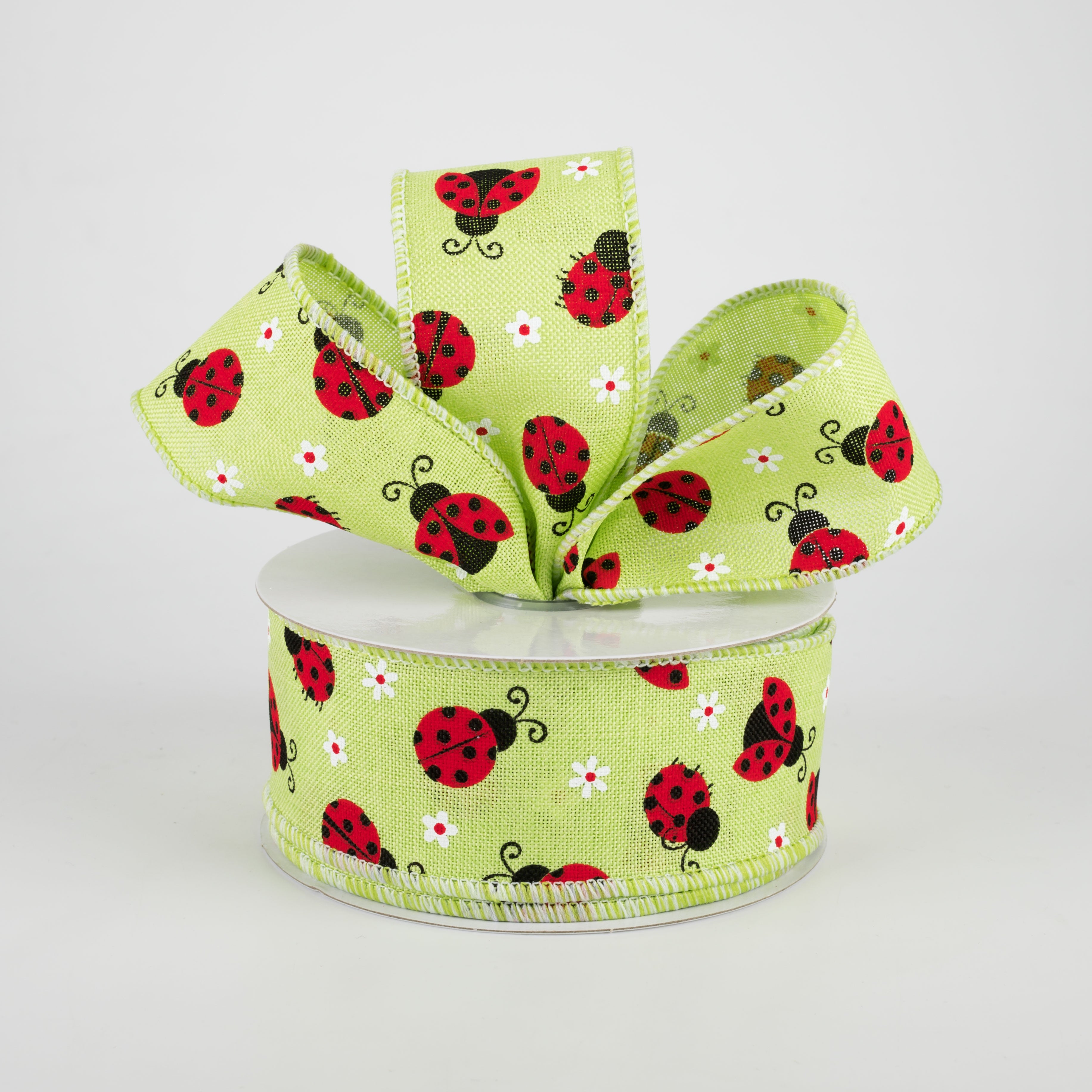 1.5" Mini Ladybugs Ribbon: Bright Green (10 Yards) Lifestyle Photo