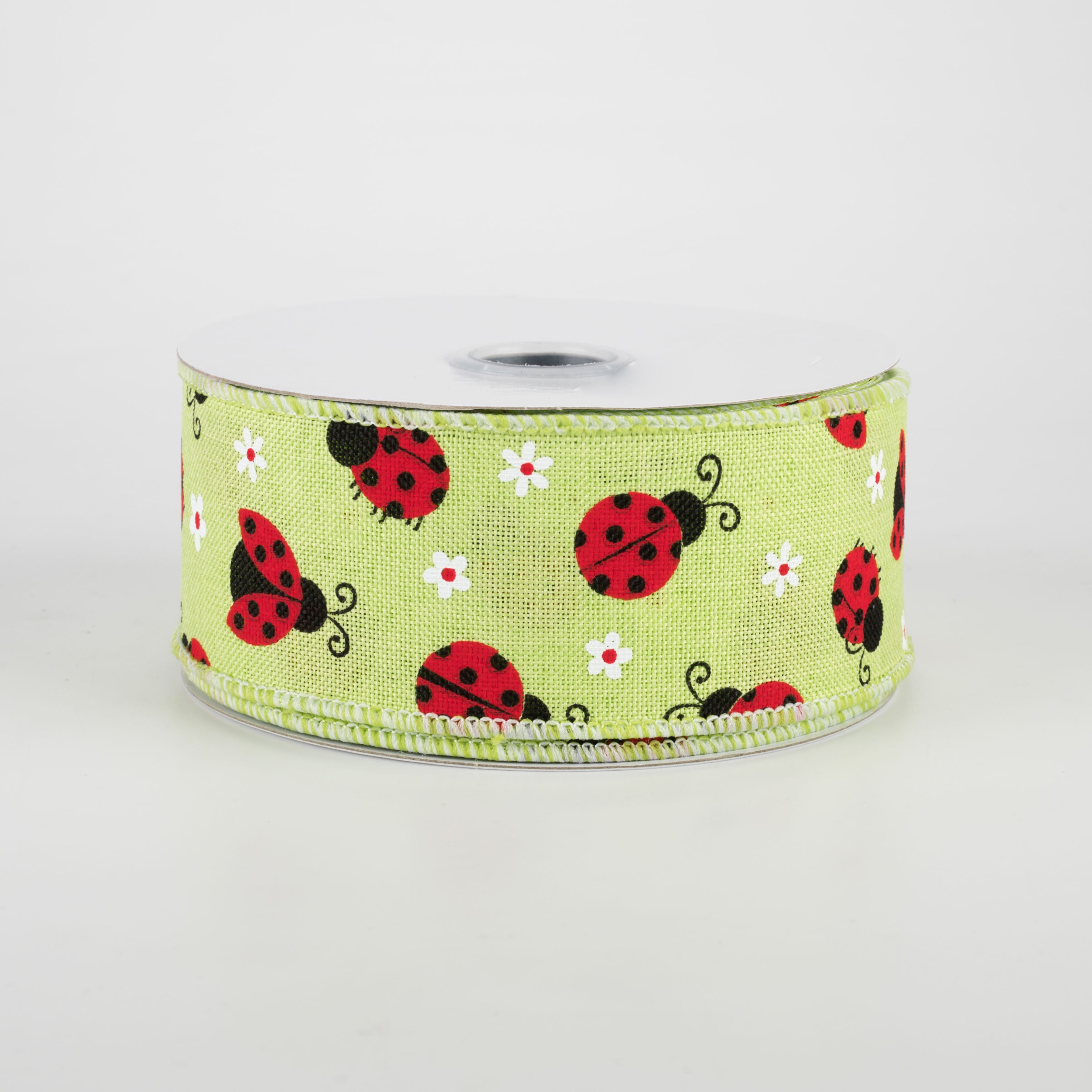 1.5" Mini Ladybugs Ribbon: Bright Green (10 Yards)