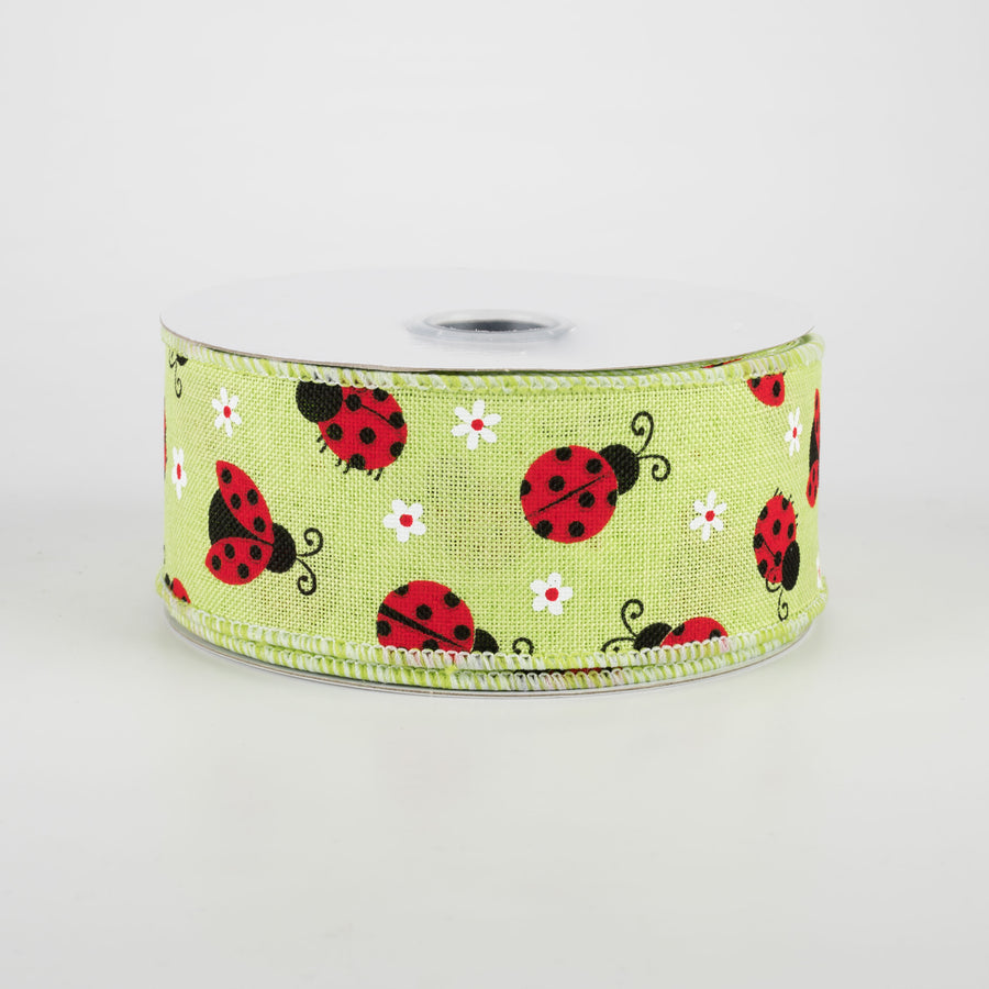 1.5" Mini Ladybugs Ribbon: Bright Green (10 Yards)