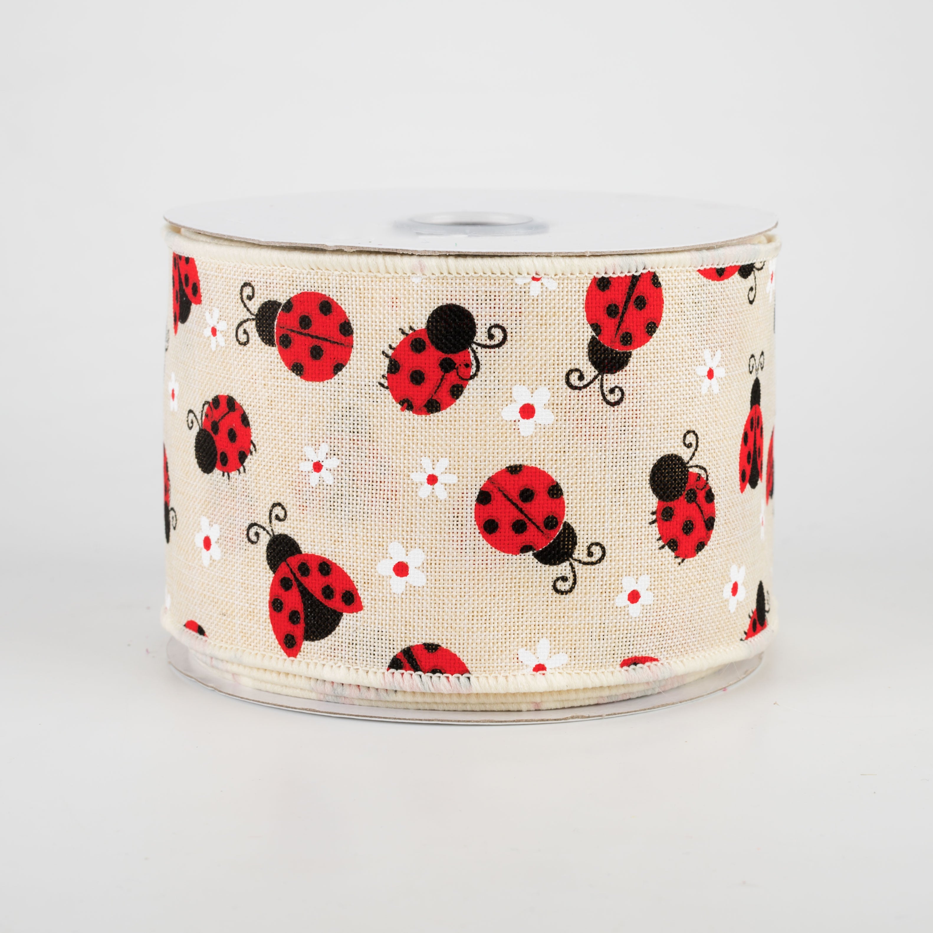 2.5" Mini Ladybugs Ribbon: Cream (10 Yards)