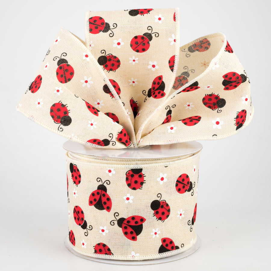 2.5" Mini Ladybugs Ribbon: Cream (10 Yards) Lifestyle Photo
