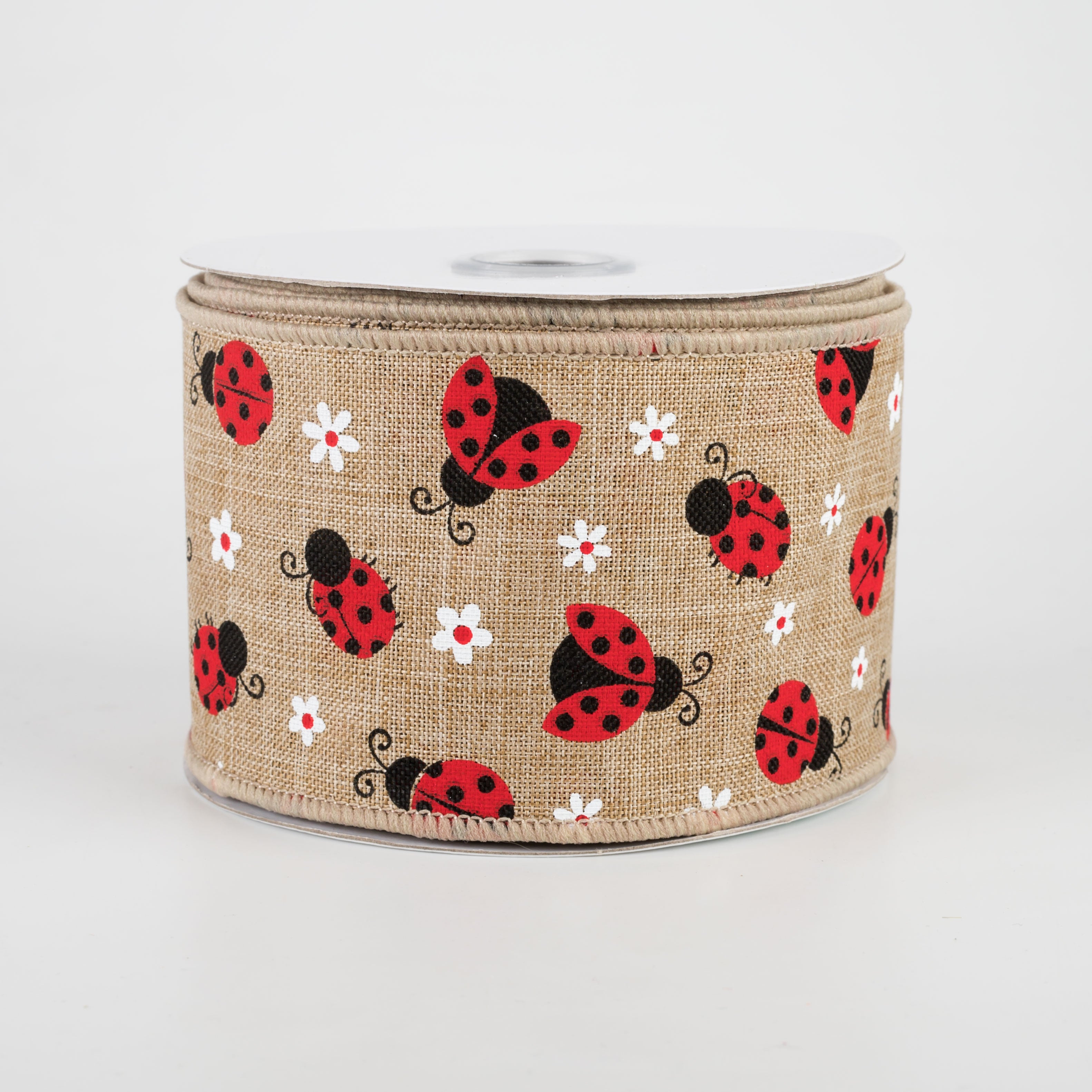 2.5" Mini Ladybugs Ribbon: Light Beige (10 Yards)