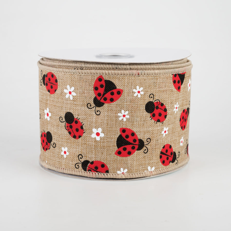 2.5" Mini Ladybugs Ribbon: Light Beige (10 Yards)