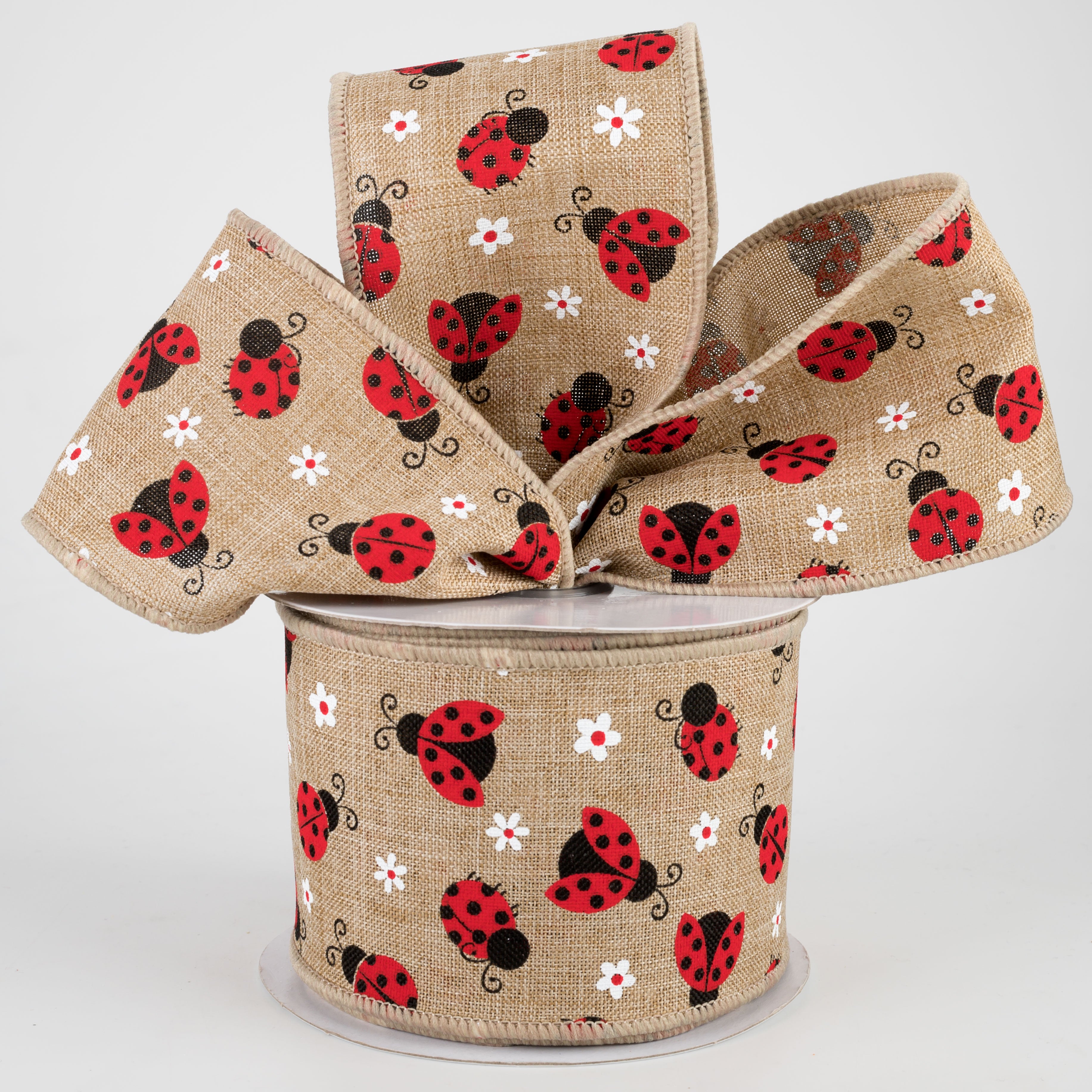 2.5" Mini Ladybugs Ribbon: Light Beige (10 Yards) Lifestyle Photo