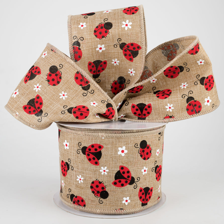 2.5" Mini Ladybugs Ribbon: Light Beige (10 Yards) Lifestyle Photo