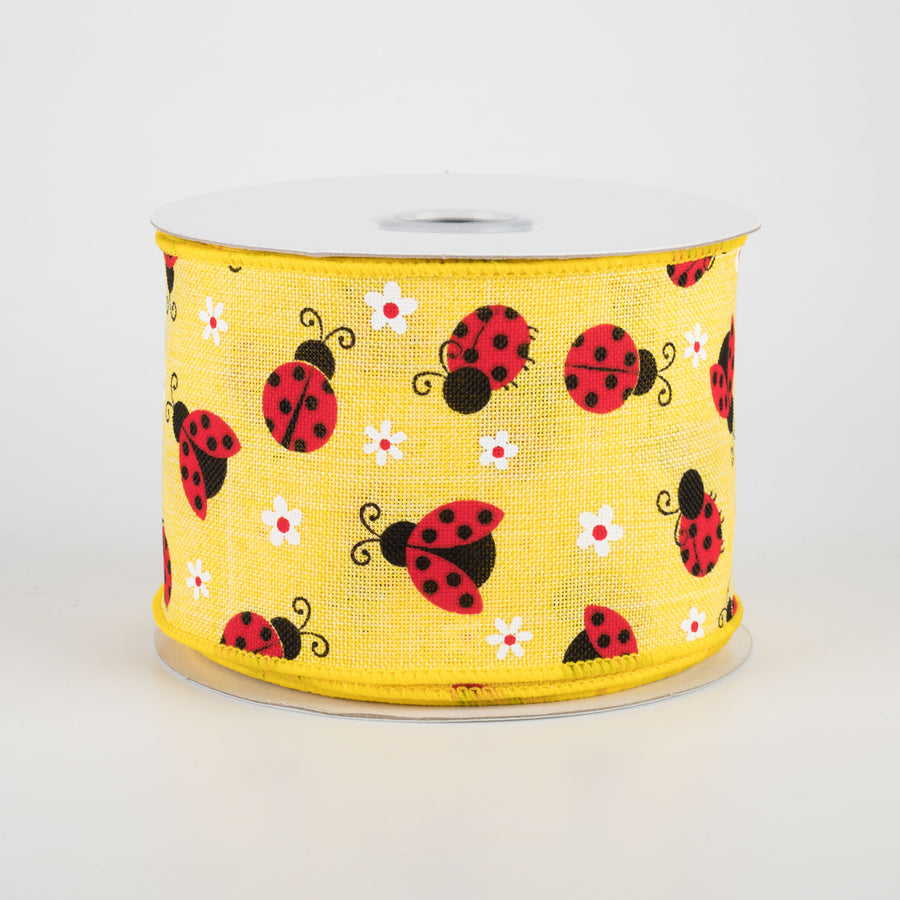 2.5" Mini Ladybugs Ribbon: Yellow (10 Yards)