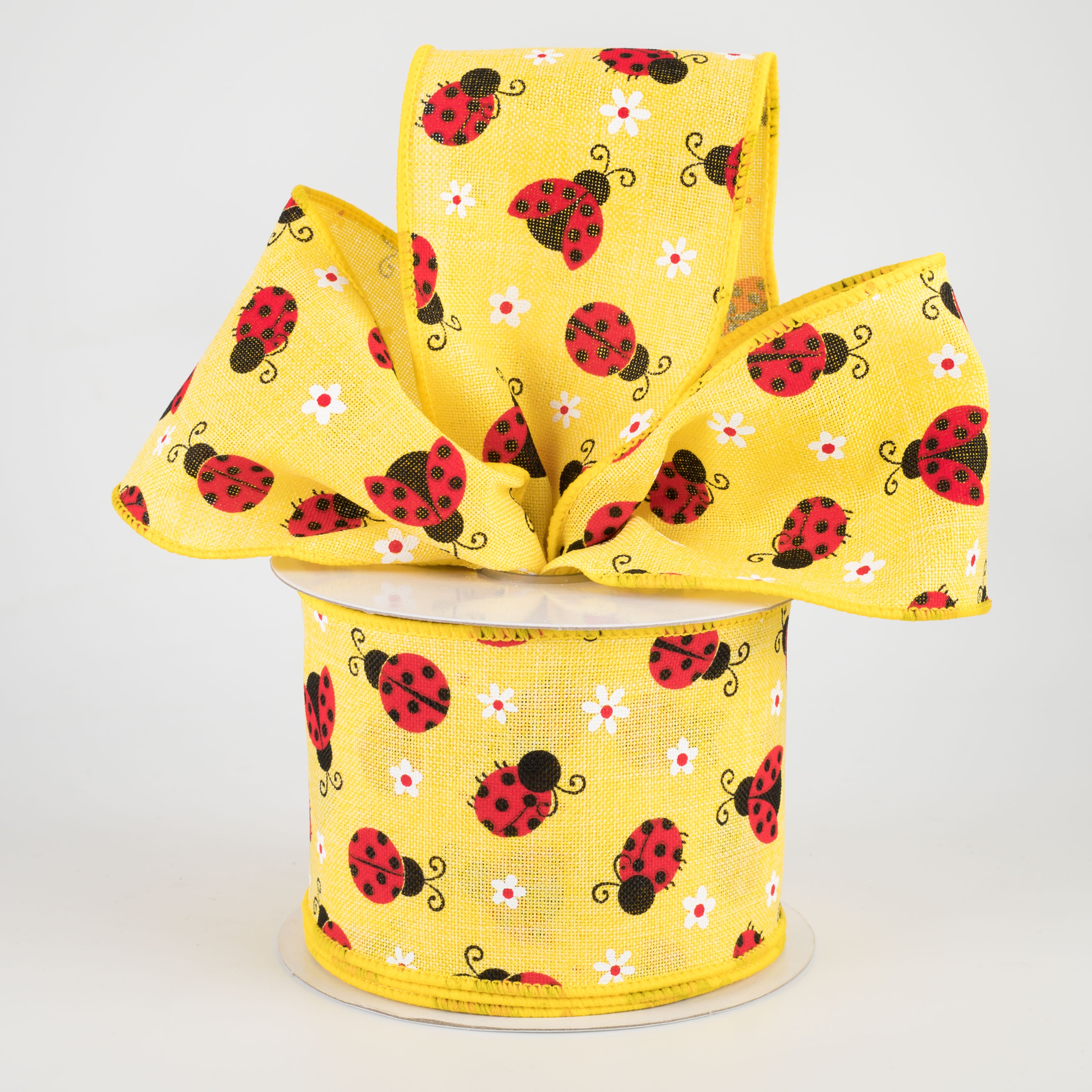 2.5" Mini Ladybugs Ribbon: Yellow (10 Yards) Lifestyle Photo