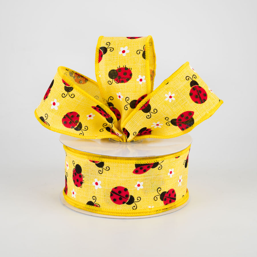1.5" Mini Ladybugs Ribbon: Yellow (10 Yards) Lifestyle Photo