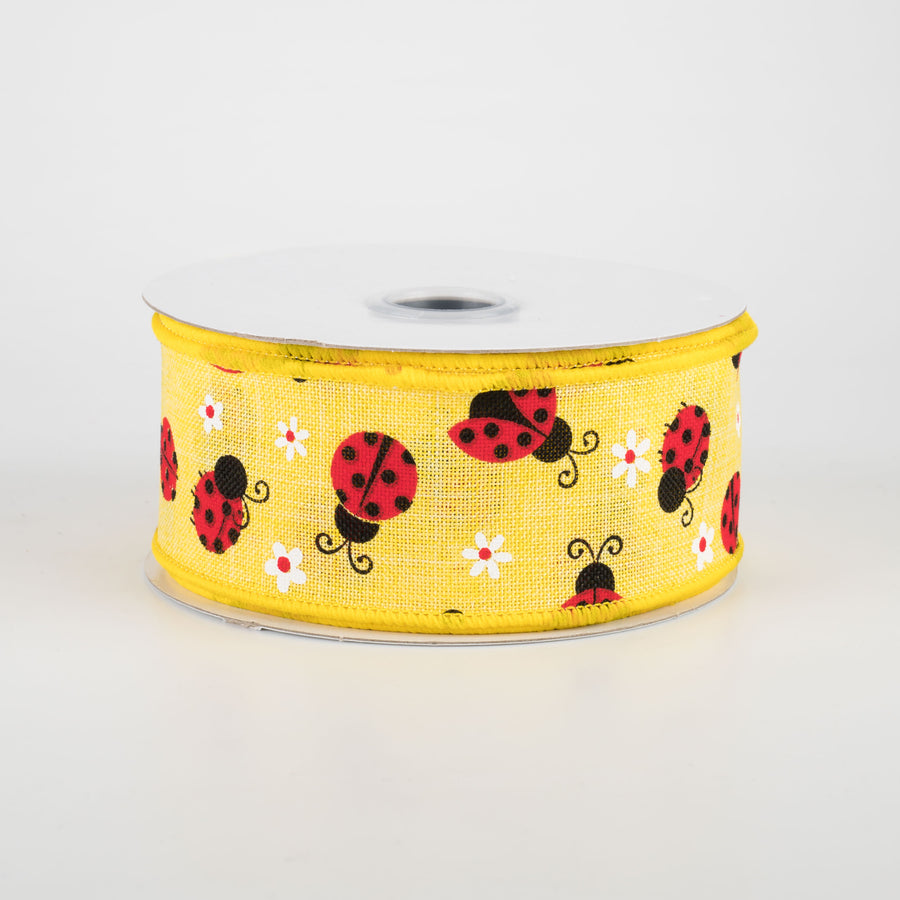 1.5" Mini Ladybugs Ribbon: Yellow (10 Yards)