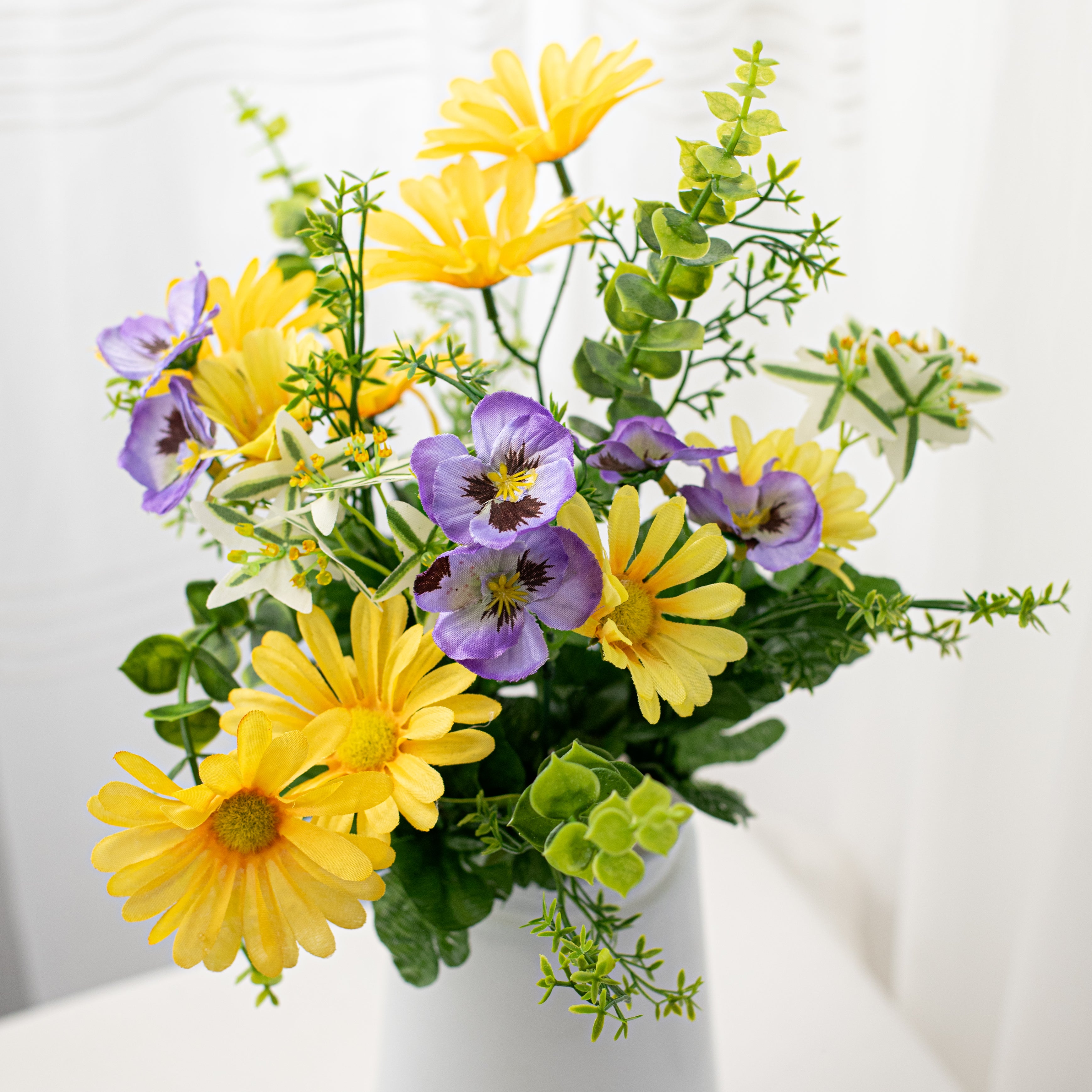 18" Mini Pansy Daisy Mix Bush: Purple & Yellow (12) Item Number: 63521YWPU