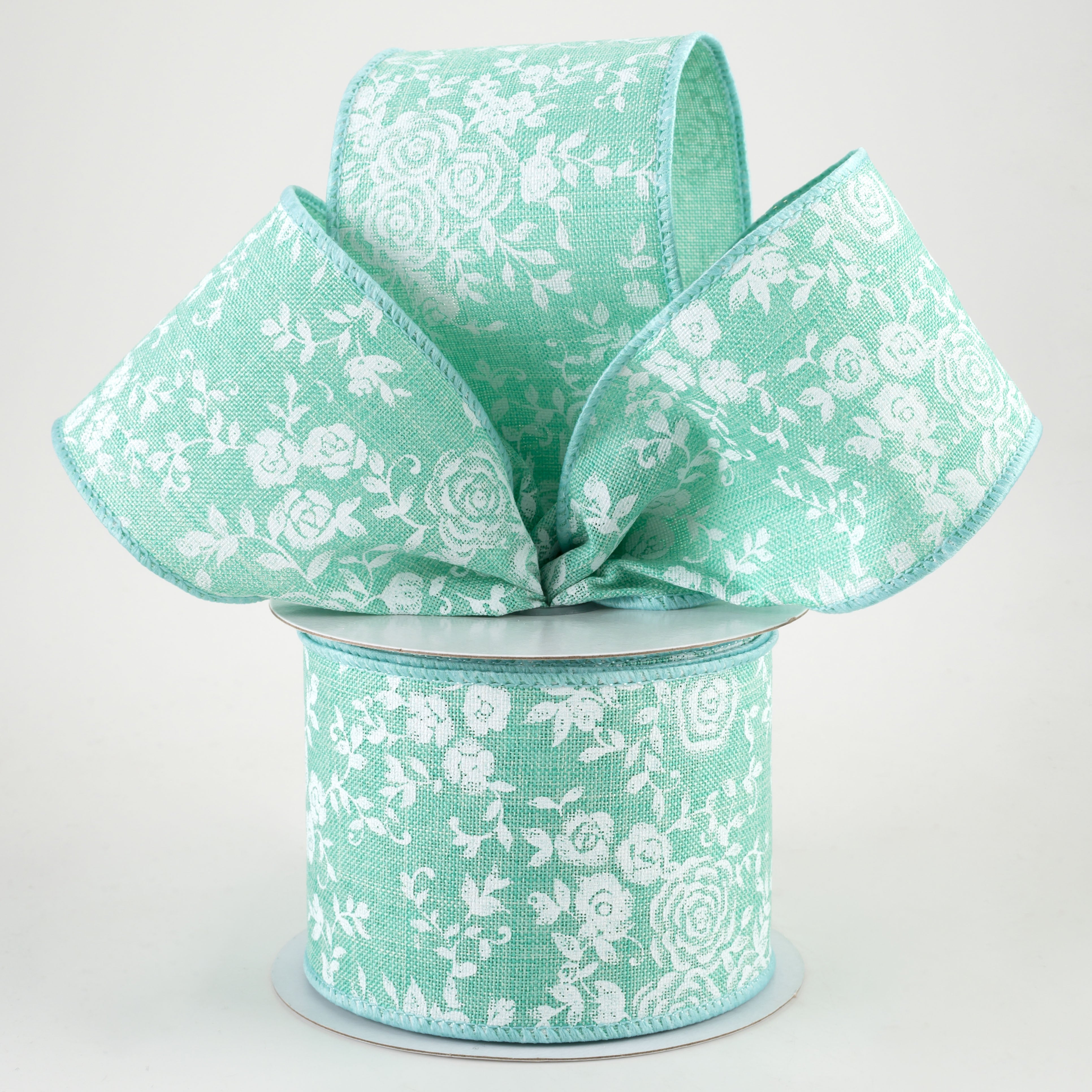 2.5" Mini Roses Ribbon: Dark Mint (10 Yards) Lifestyle Photo