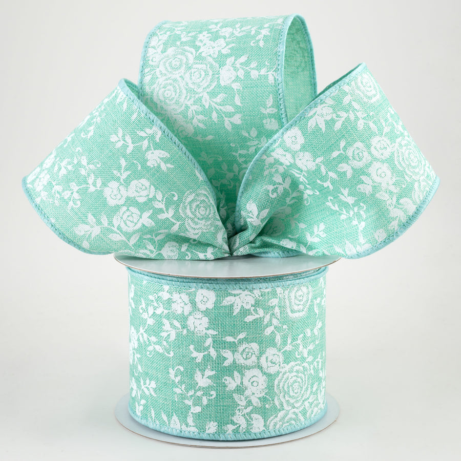 2.5" Mini Roses Ribbon: Dark Mint (10 Yards) Lifestyle Photo