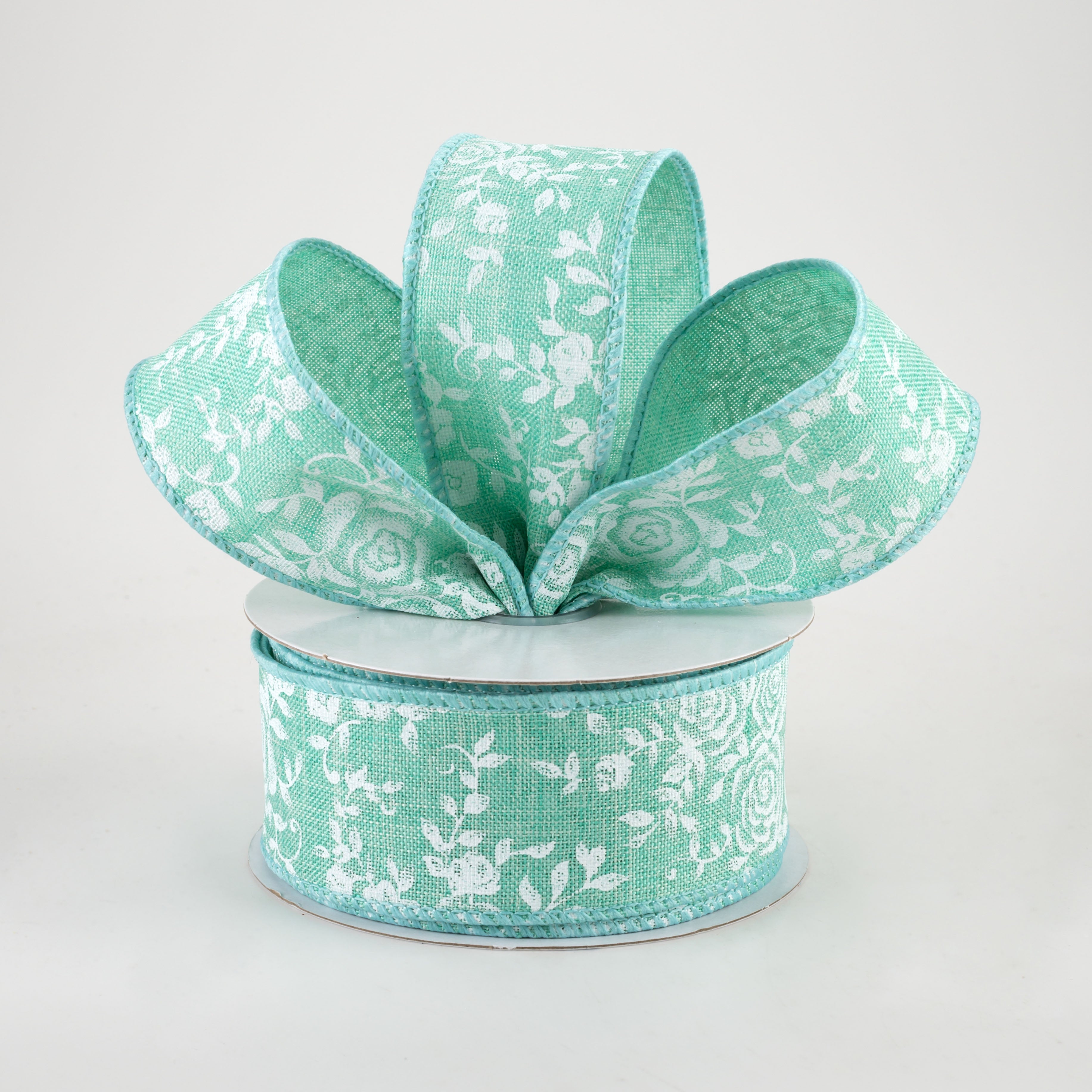 1.5" Mini Roses Ribbon: Dark Mint (10 Yards) Lifestyle Photo