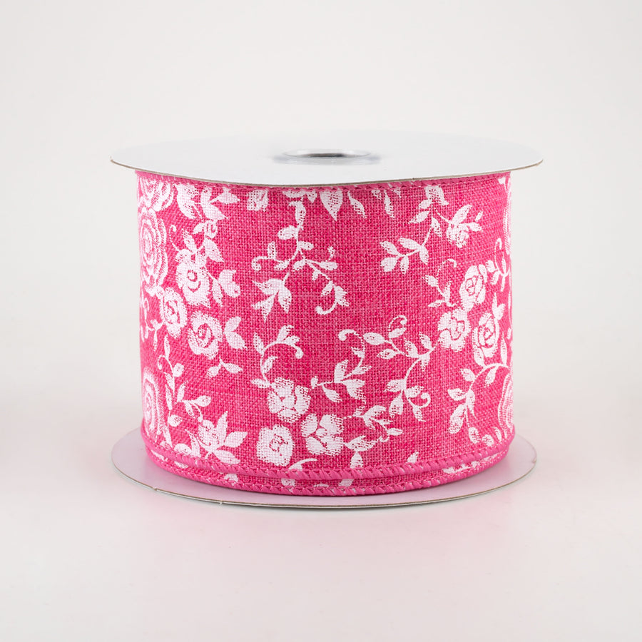 2.5" Mini Roses Ribbon: Hot Pink (10 Yards)