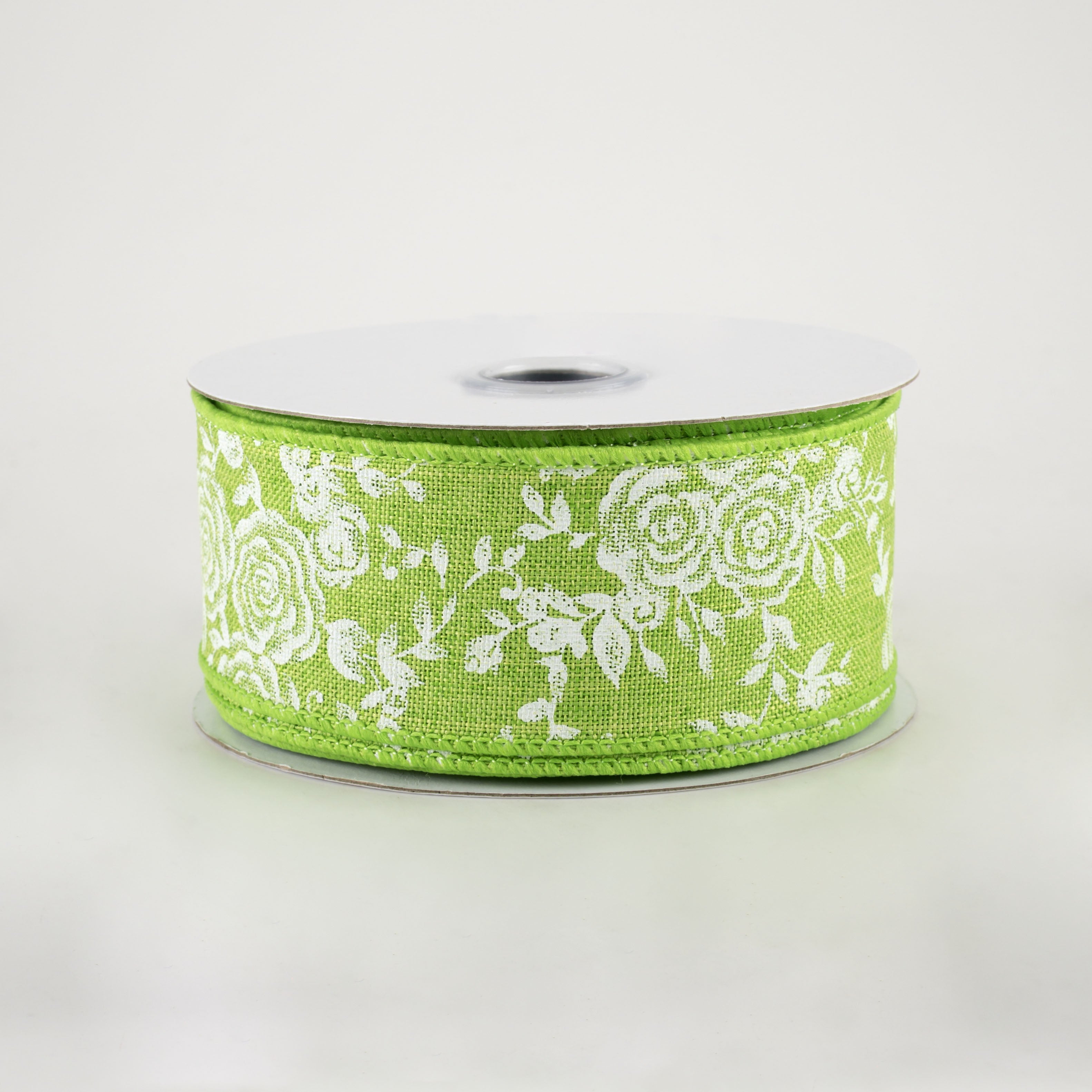 1.5" Mini Roses Ribbon: Lime Green (10 Yards)