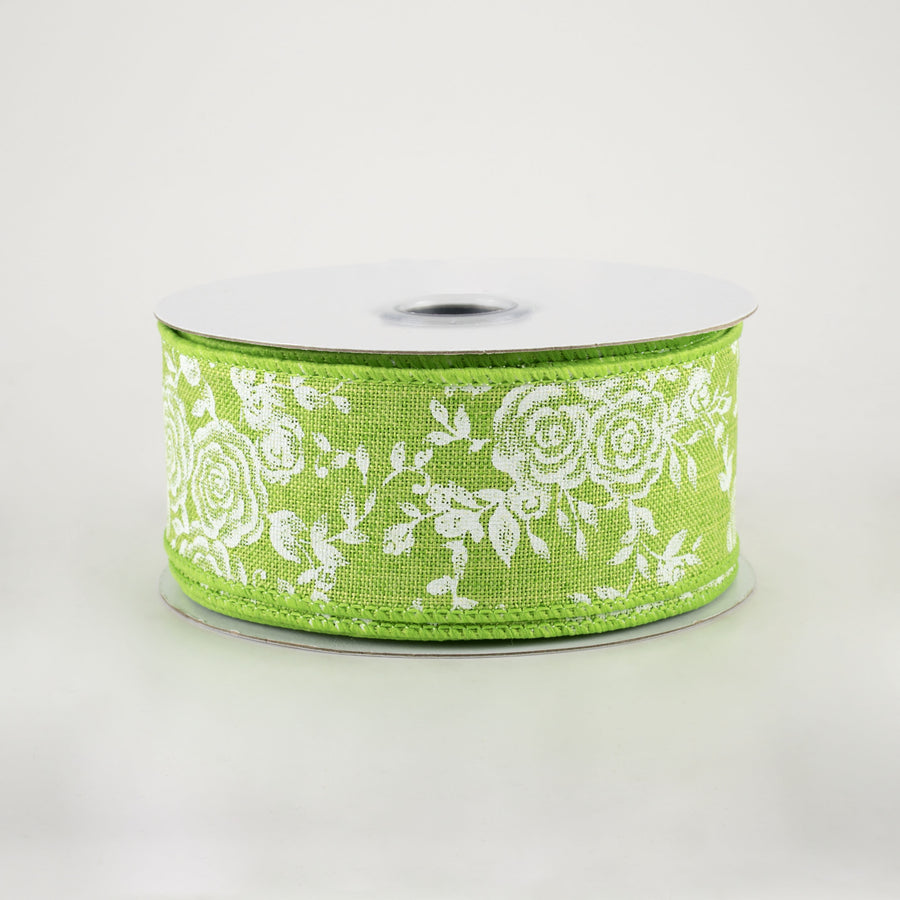 1.5" Mini Roses Ribbon: Lime Green (10 Yards)