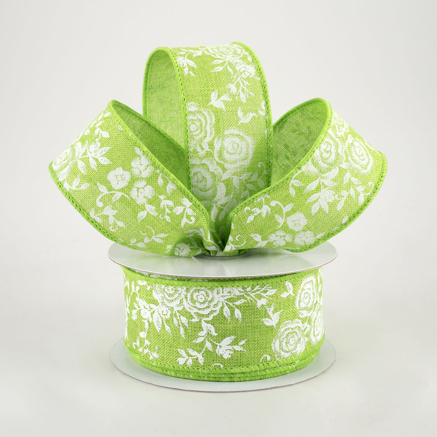 1.5" Mini Roses Ribbon: Lime Green (10 Yards) Lifestyle Photo