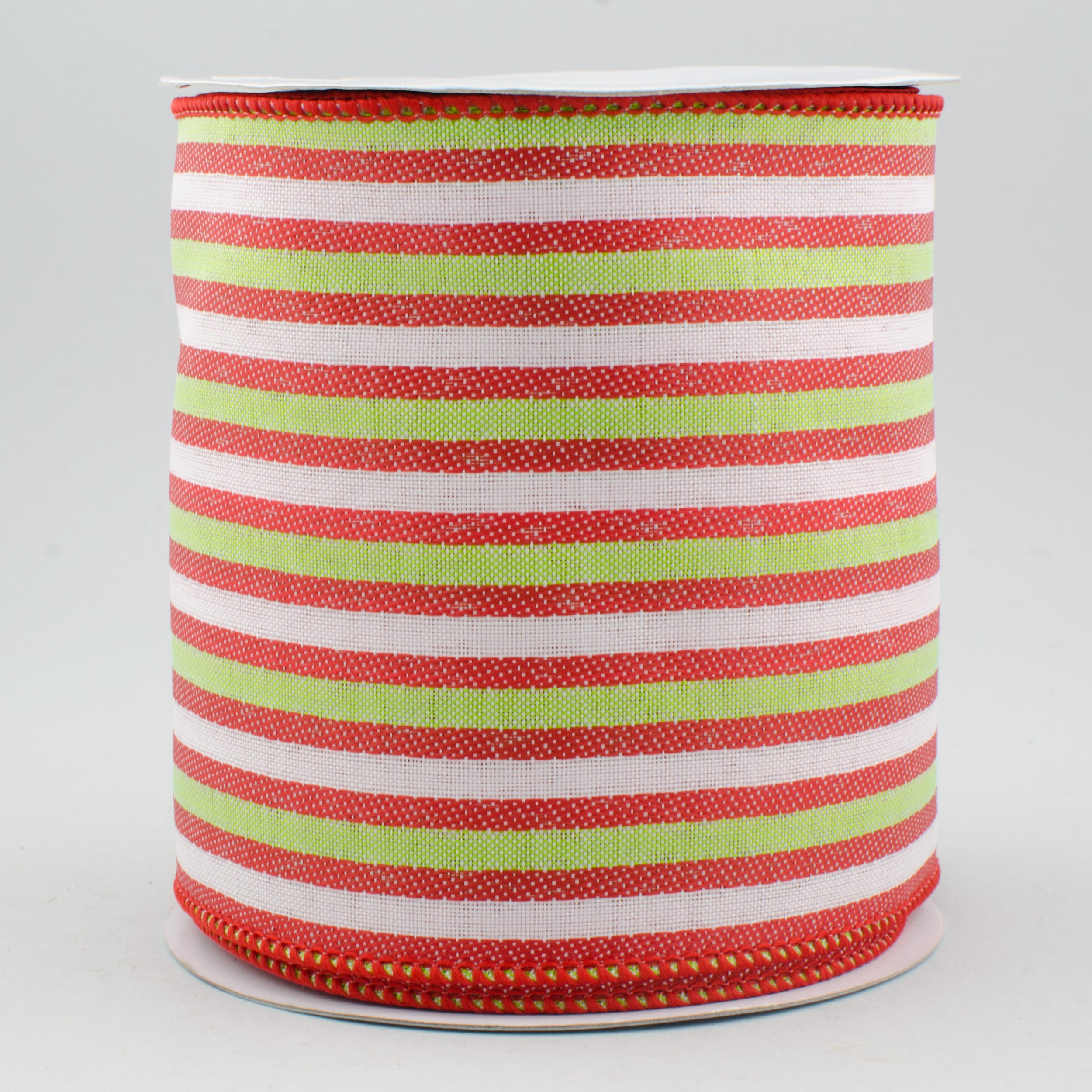 4" Mini Stripe Ribbon: Red, Lime Green, White (10 Yards)