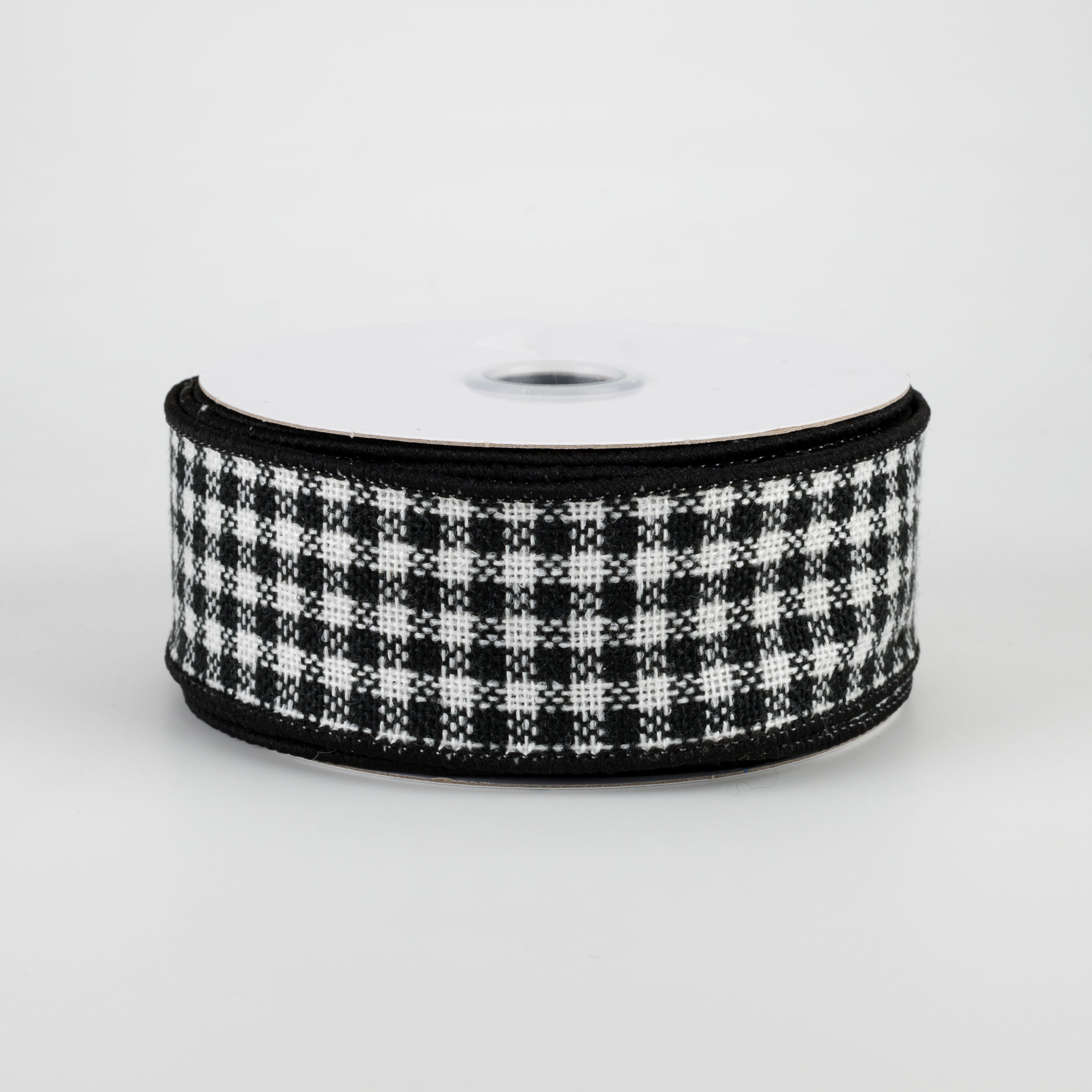 1.5" Mini Woven Check Ribbon: Black & White (10 Yards)