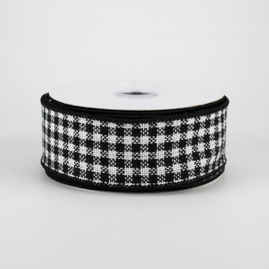 1.5" Mini Woven Check Ribbon: Black & White (10 Yards)