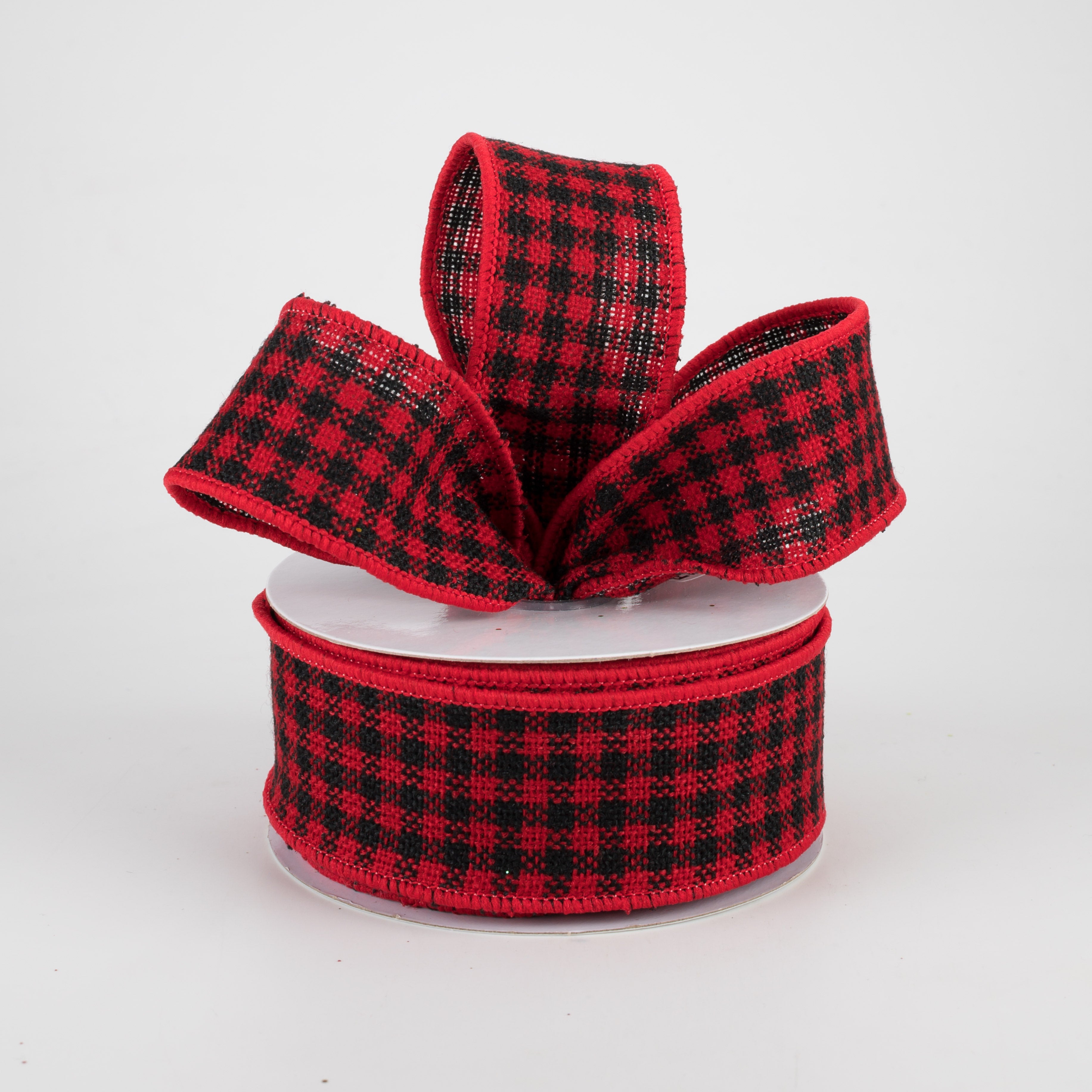 1.5" Mini Woven Check Ribbon: Red & Black (10 Yards) Lifestyle Photo