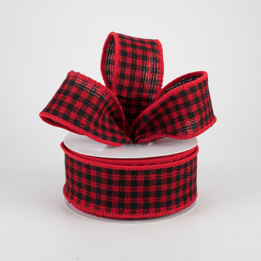 1.5" Mini Woven Check Ribbon: Red & Black (10 Yards) Lifestyle Photo