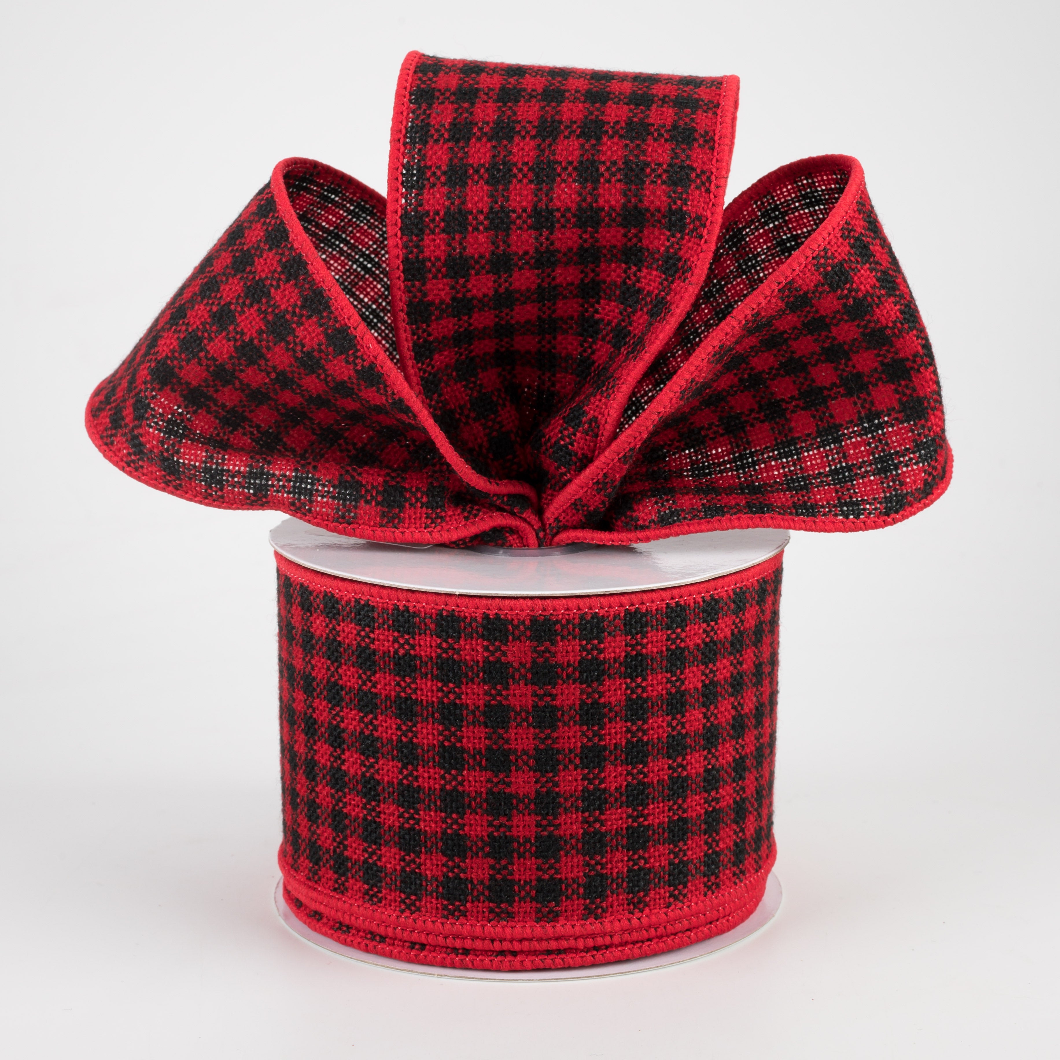 2.5" Mini Woven Check Ribbon: Red & Black (10 Yards) Lifestyle Photo
