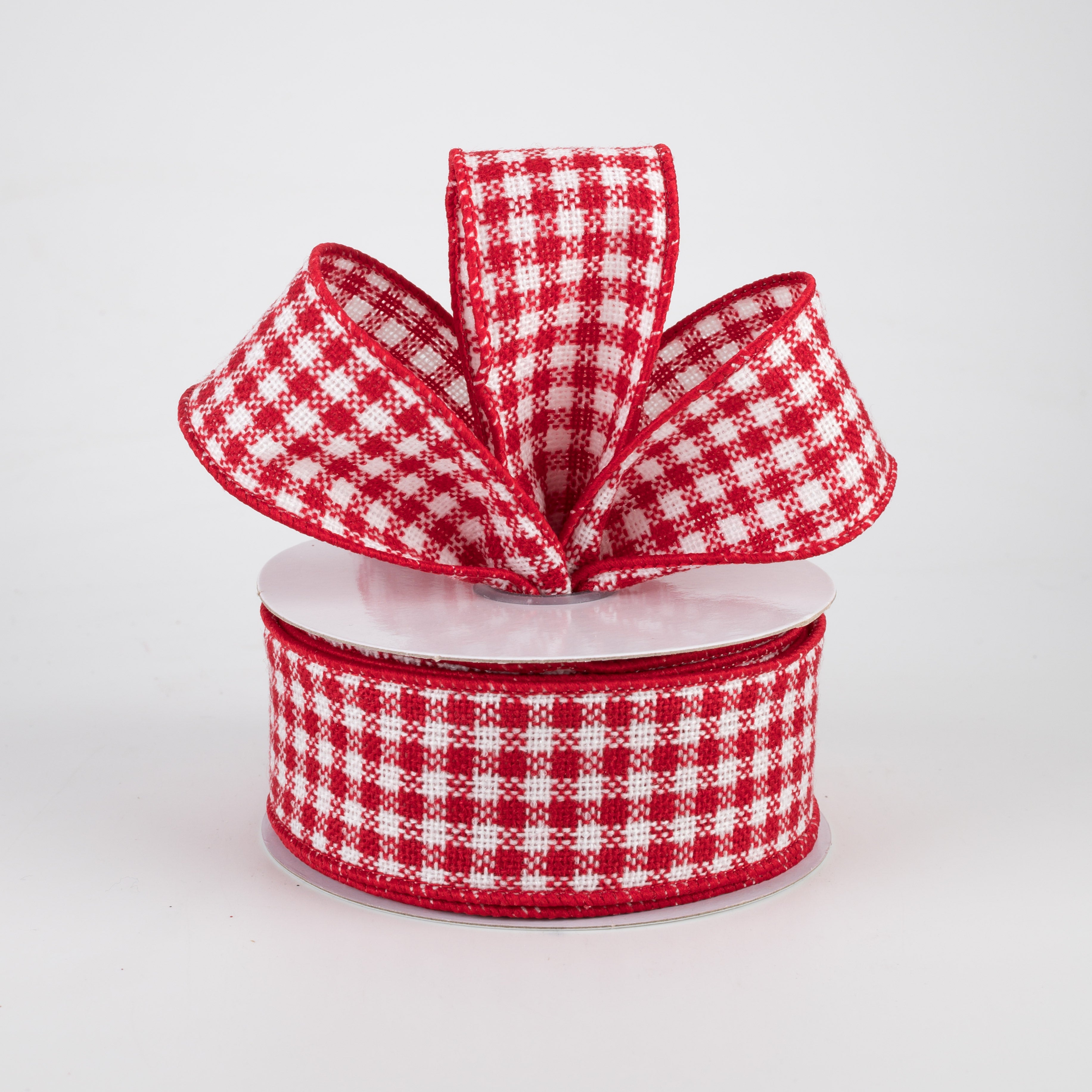 1.5" Mini Woven Check Ribbon: Red & White (10 Yards) Lifestyle Photo