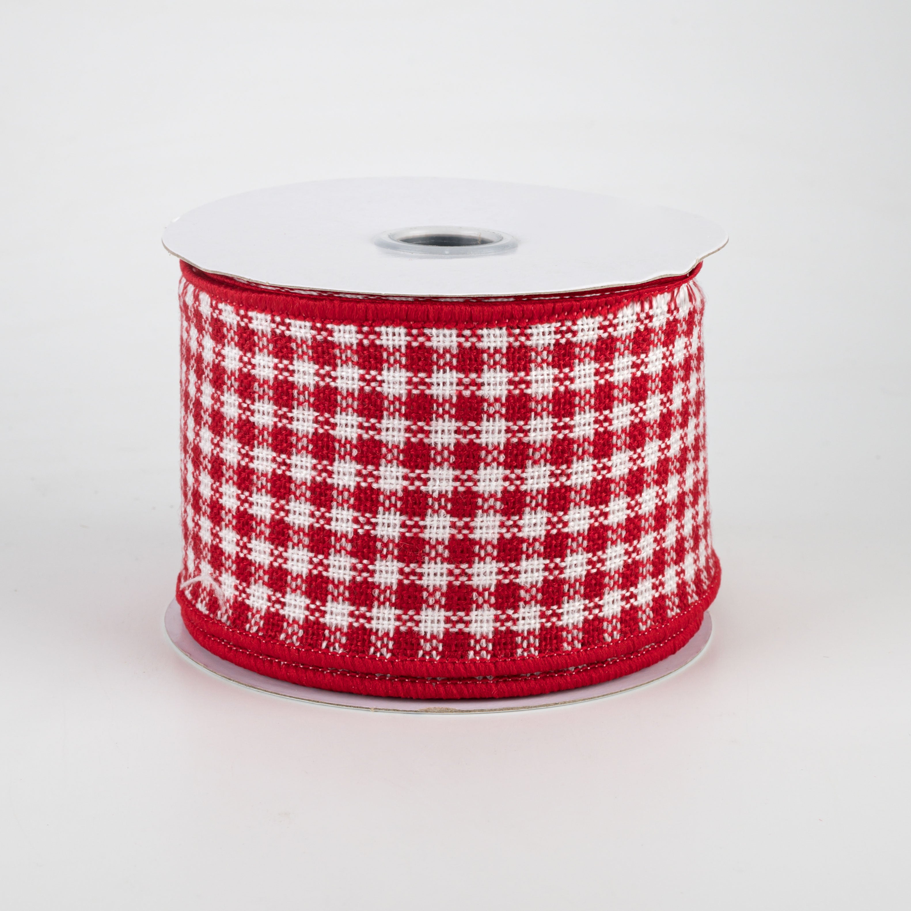 2.5" Mini Woven Check Ribbon: Red & White (10 Yards)