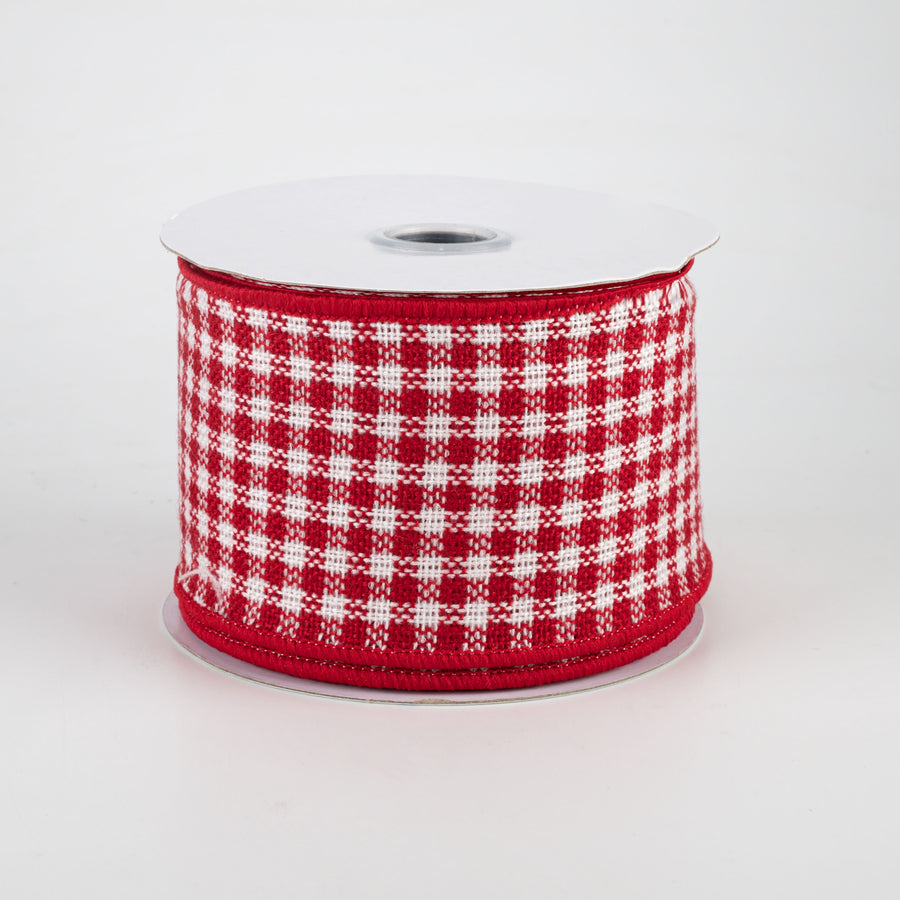 2.5" Mini Woven Check Ribbon: Red & White (10 Yards)