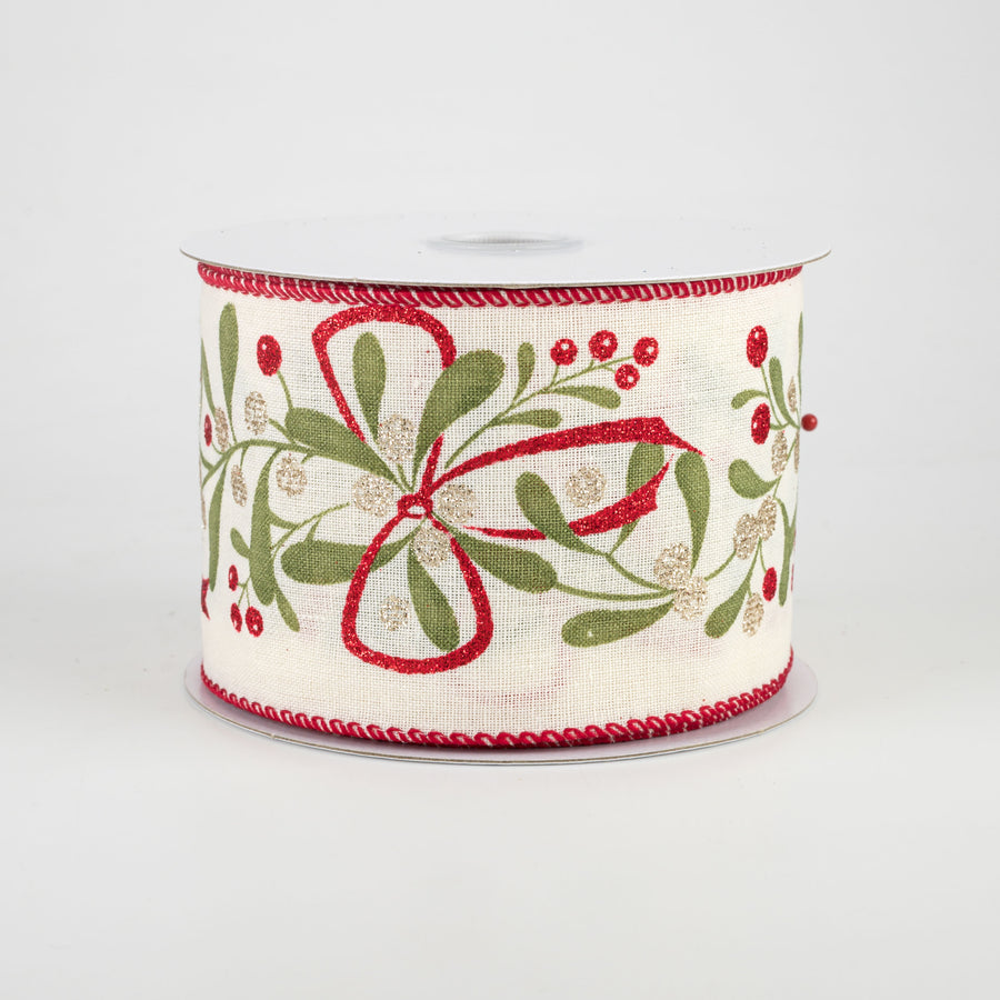 2.5" Mistletoe Linen Ribbon: Ivory (10 Yards) Item Number: 71067-40-14