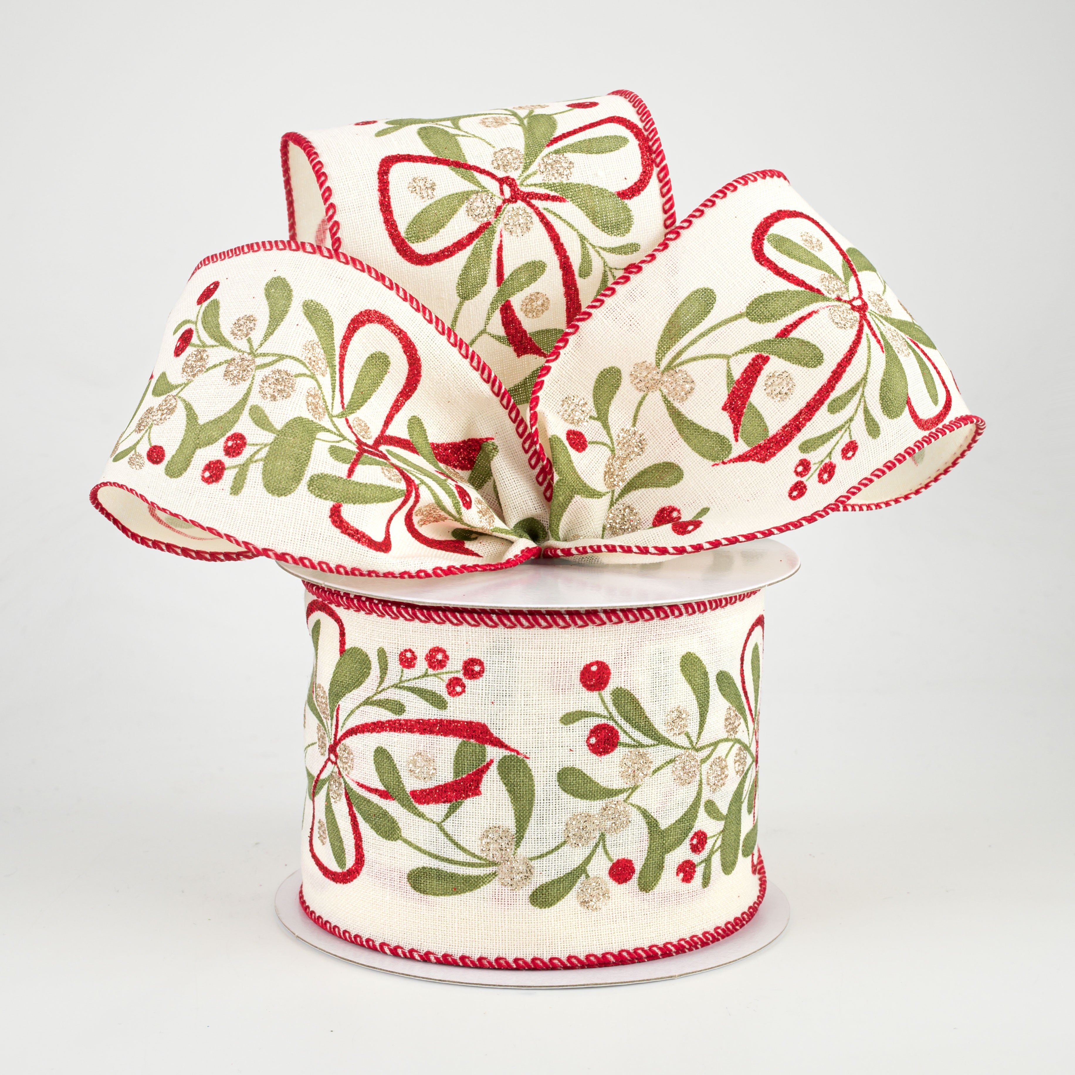 2.5" Mistletoe Linen Ribbon: Ivory (10 Yards) Lifestyle Photo