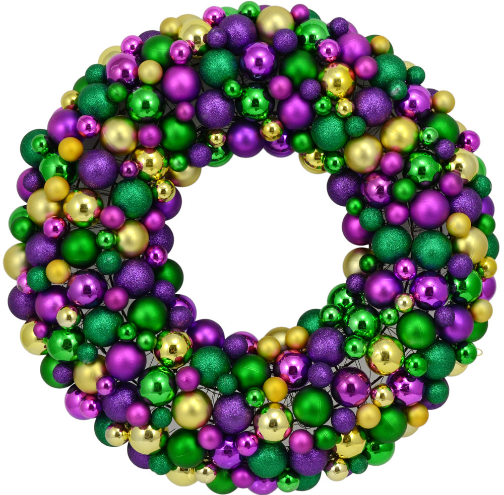 24" Mixed Ball Mardi Gras Wreath Item Number: XW1348GT