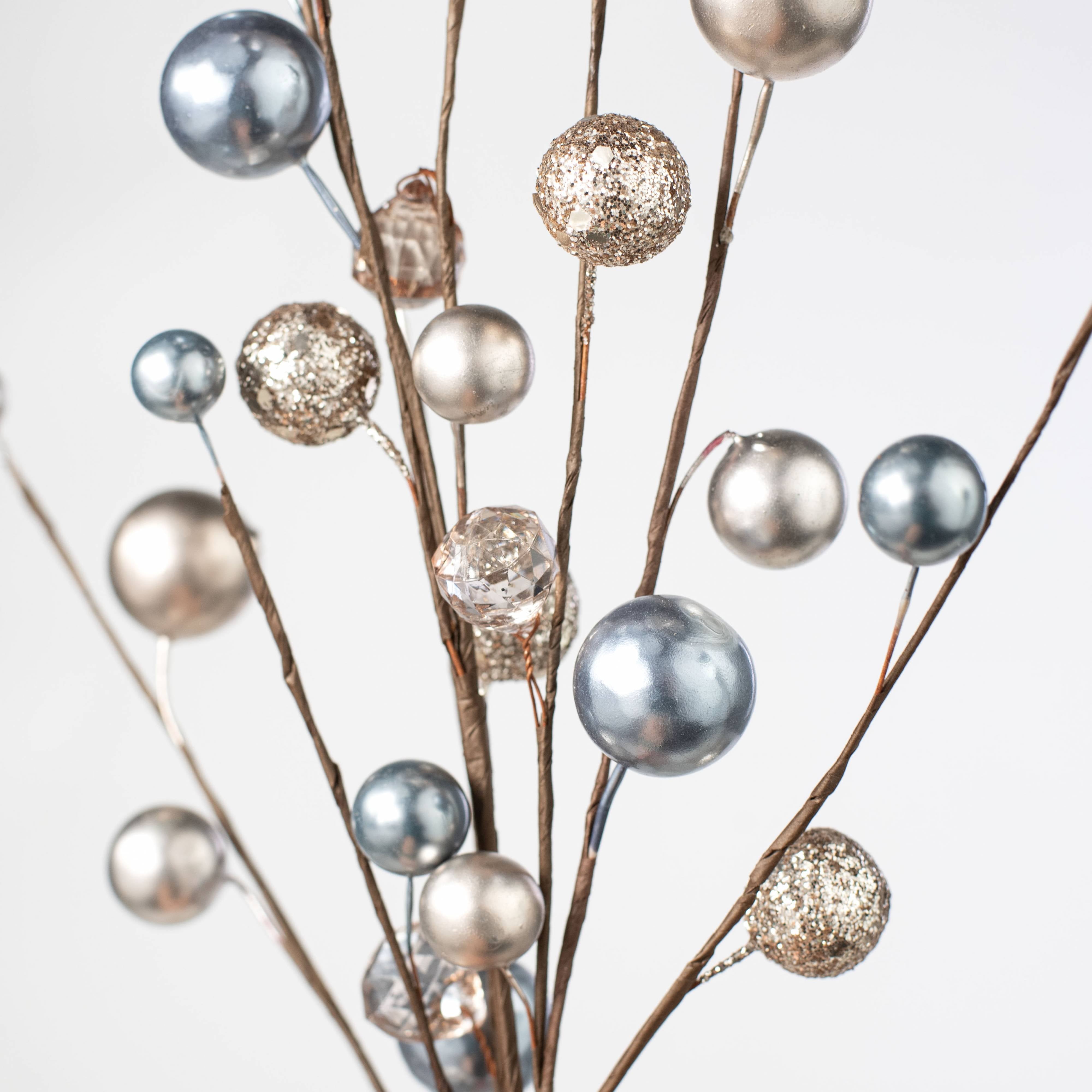 25" Mixed Balls & Jewels Spray: Champagne Gold & Smoke Blue Lifestyle Photo