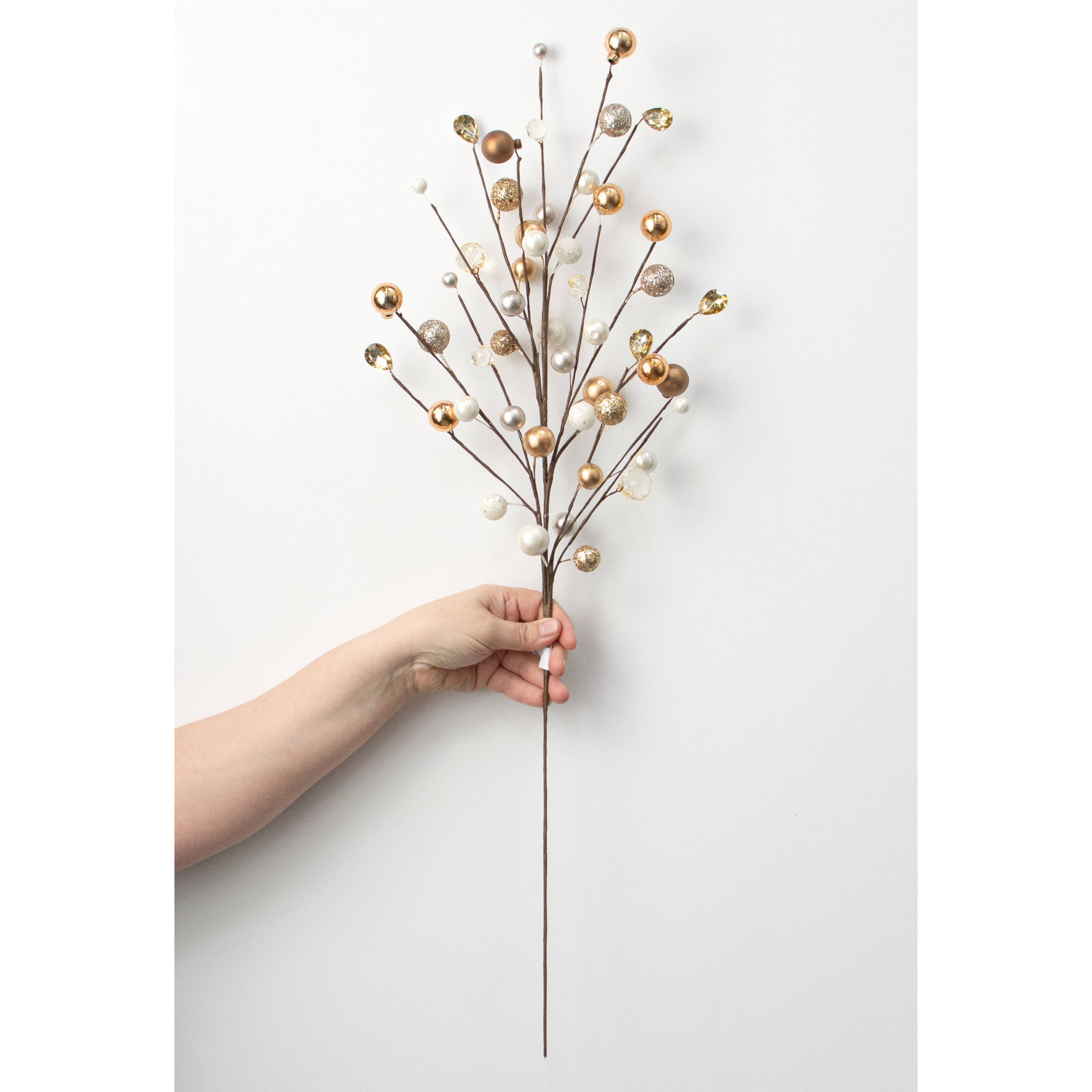 29" Mixed Balls & Jewels Spray: Gold, Champagne & White detail photo 3
