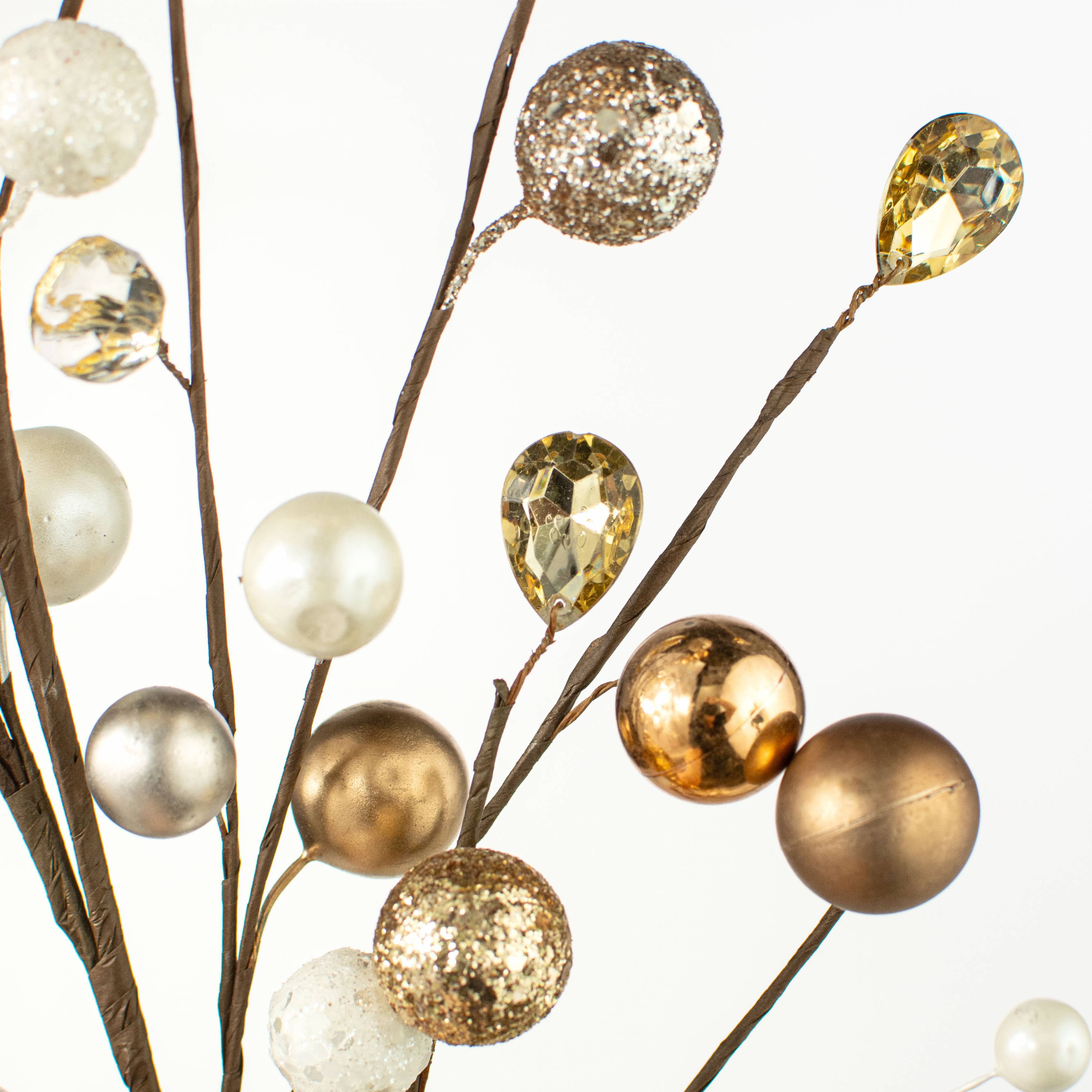 29" Mixed Balls & Jewels Spray: Gold, Champagne & White detail photo 4