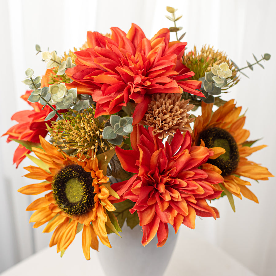 19" Mixed Dahlia Sunflower Bush: Orange & Gold Item Number: 83614-ORGOLD