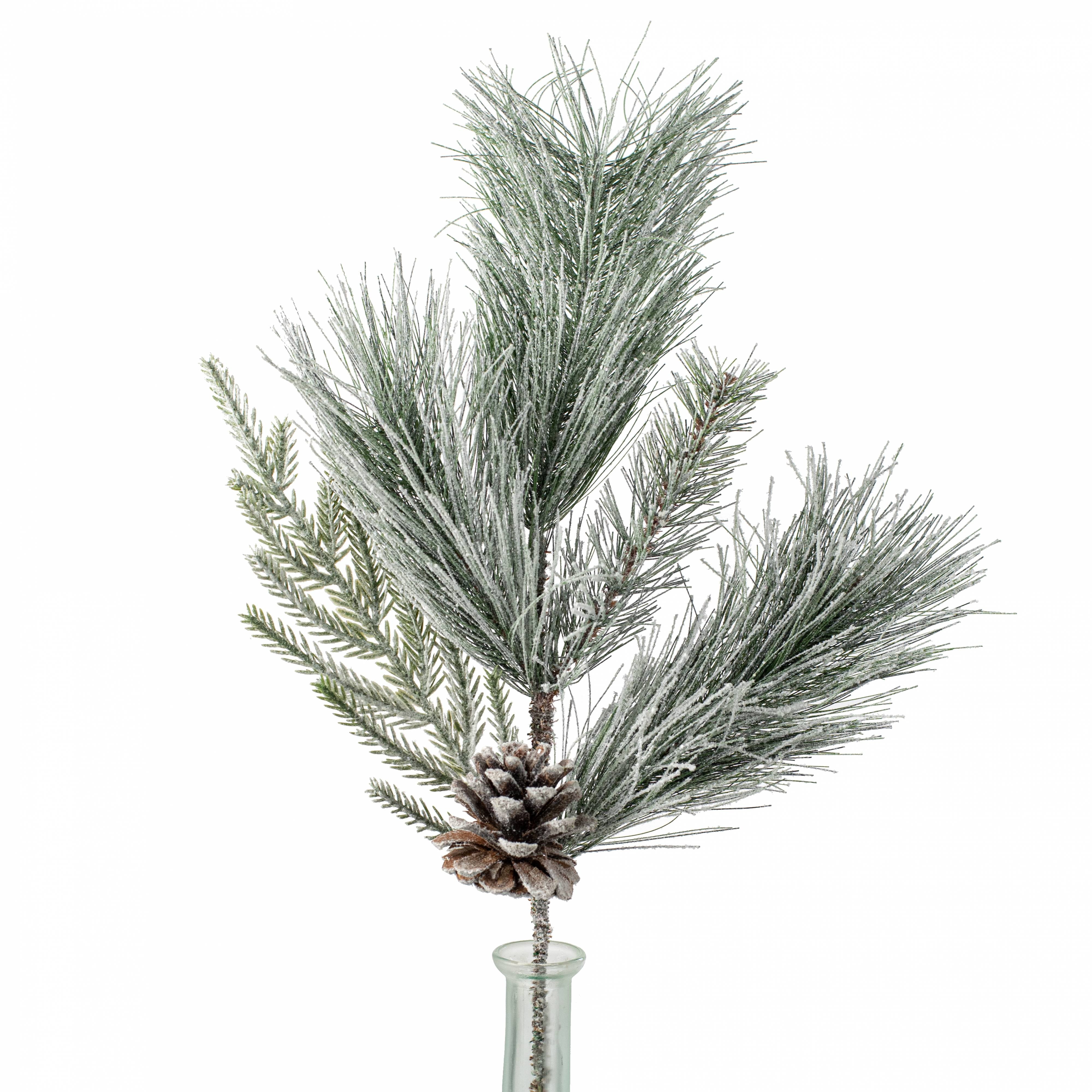 20" Mixed Flocked Pine Spray with Pinecone Item Number: 2825249WH