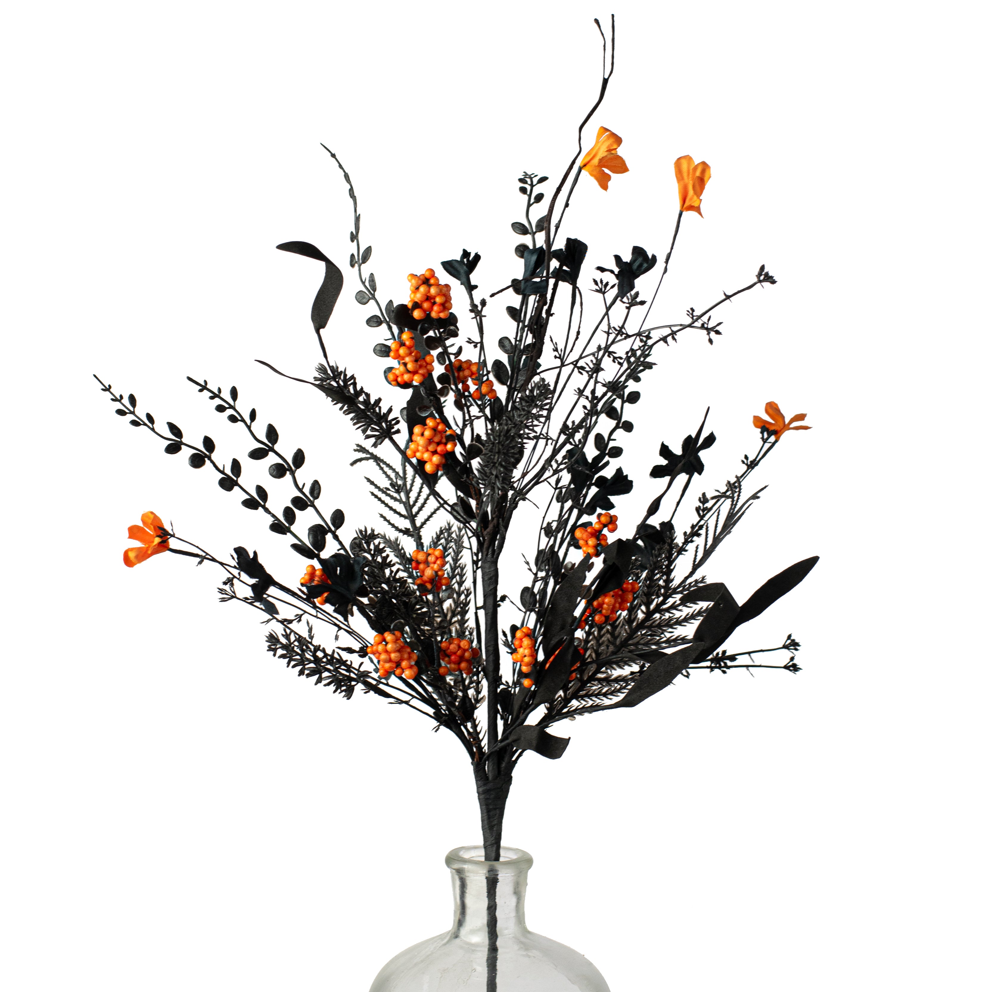24" Mixed Floral Filler Spray: Black & Orange Item Number: 63526-OR