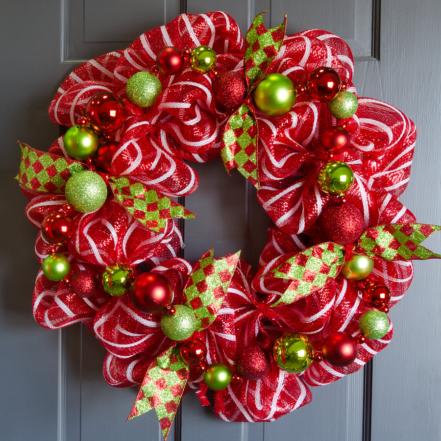 6' Mixed Metallic Glitter Ball Garland: Red & Lime Green detail photo 3